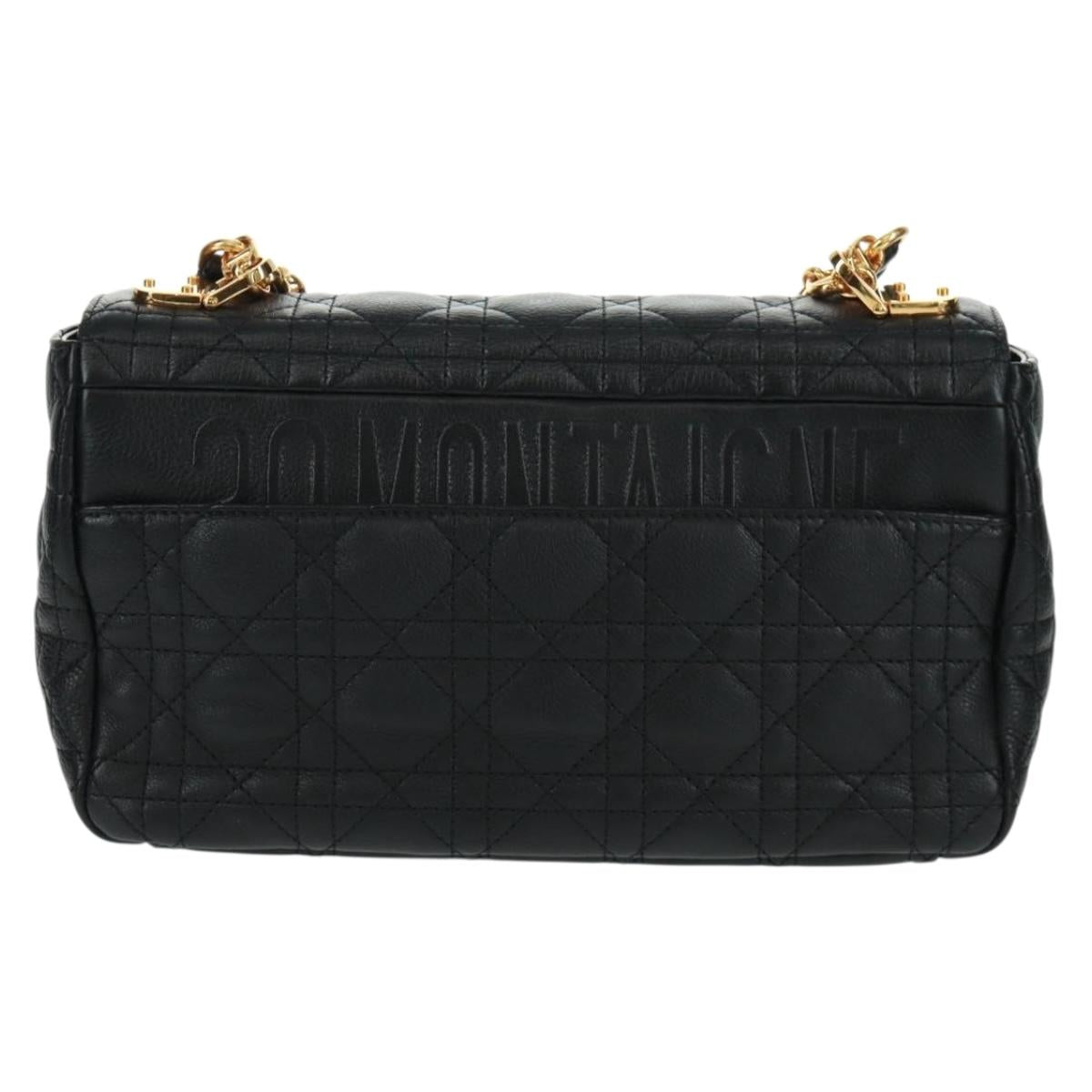Christian Dior Caro Medium Cannage Bag Calf Skin Black Gold Auth 157570SM