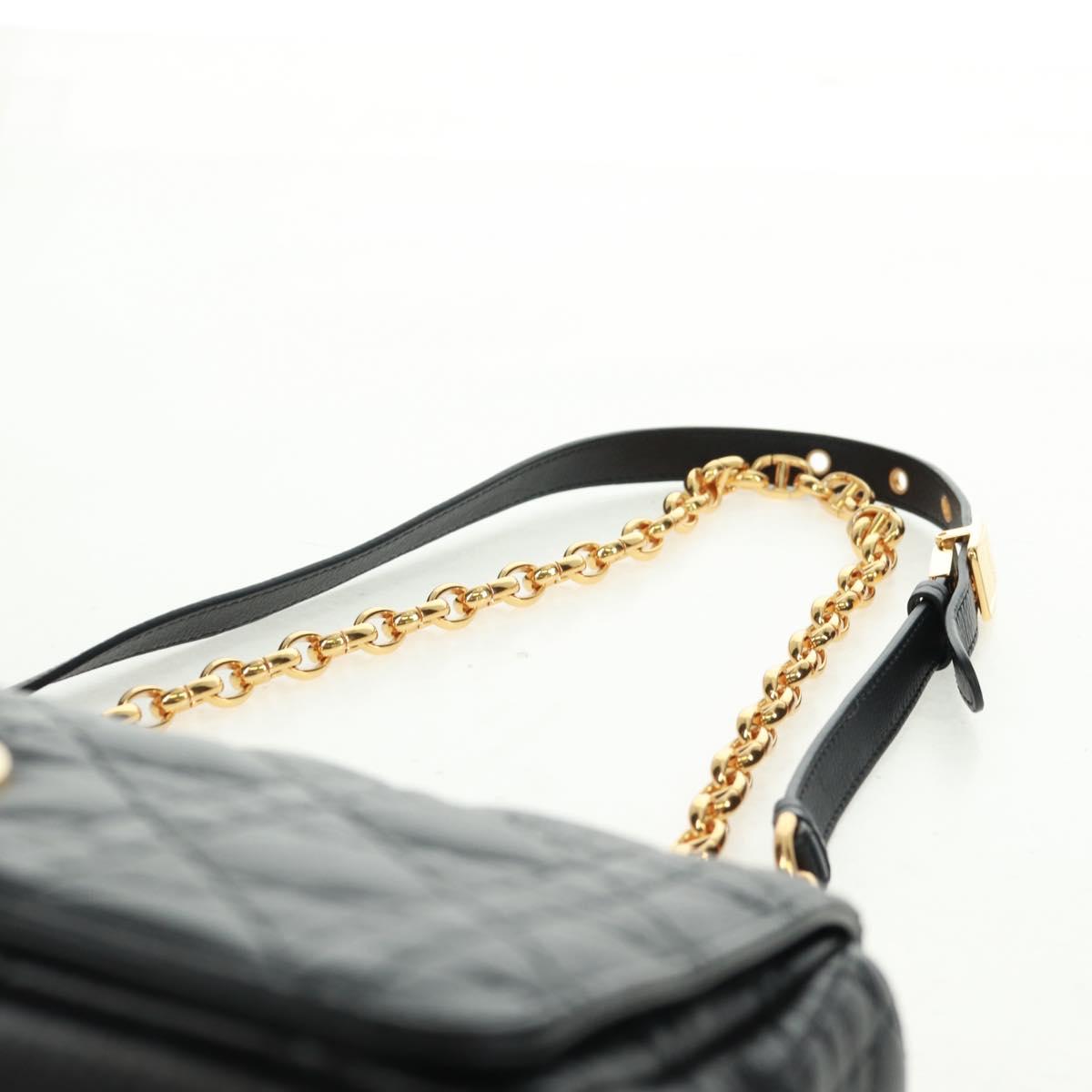 Christian Dior Caro Medium Cannage Bag Calf Skin Black Gold Auth 157570SM