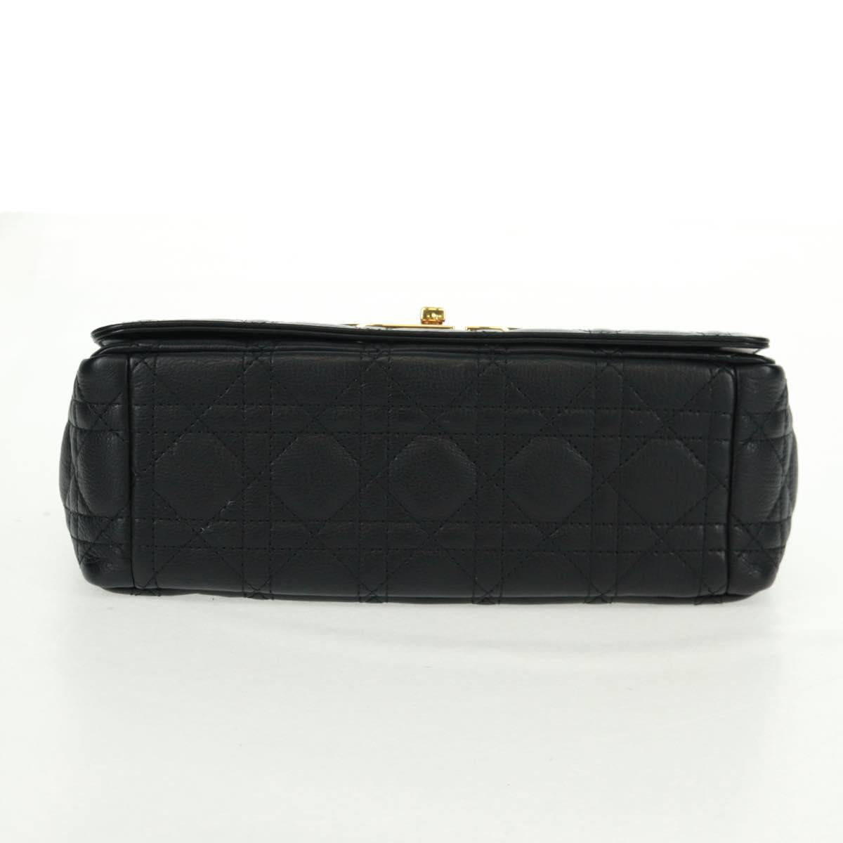 Christian Dior Caro Medium Cannage Bag Calf Skin Black Gold Auth 157570SM