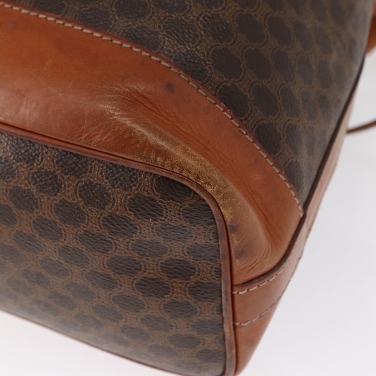 CELINE Macadam Canvas Shoulder Bag PVC Leather Brown Gold Auth 157577