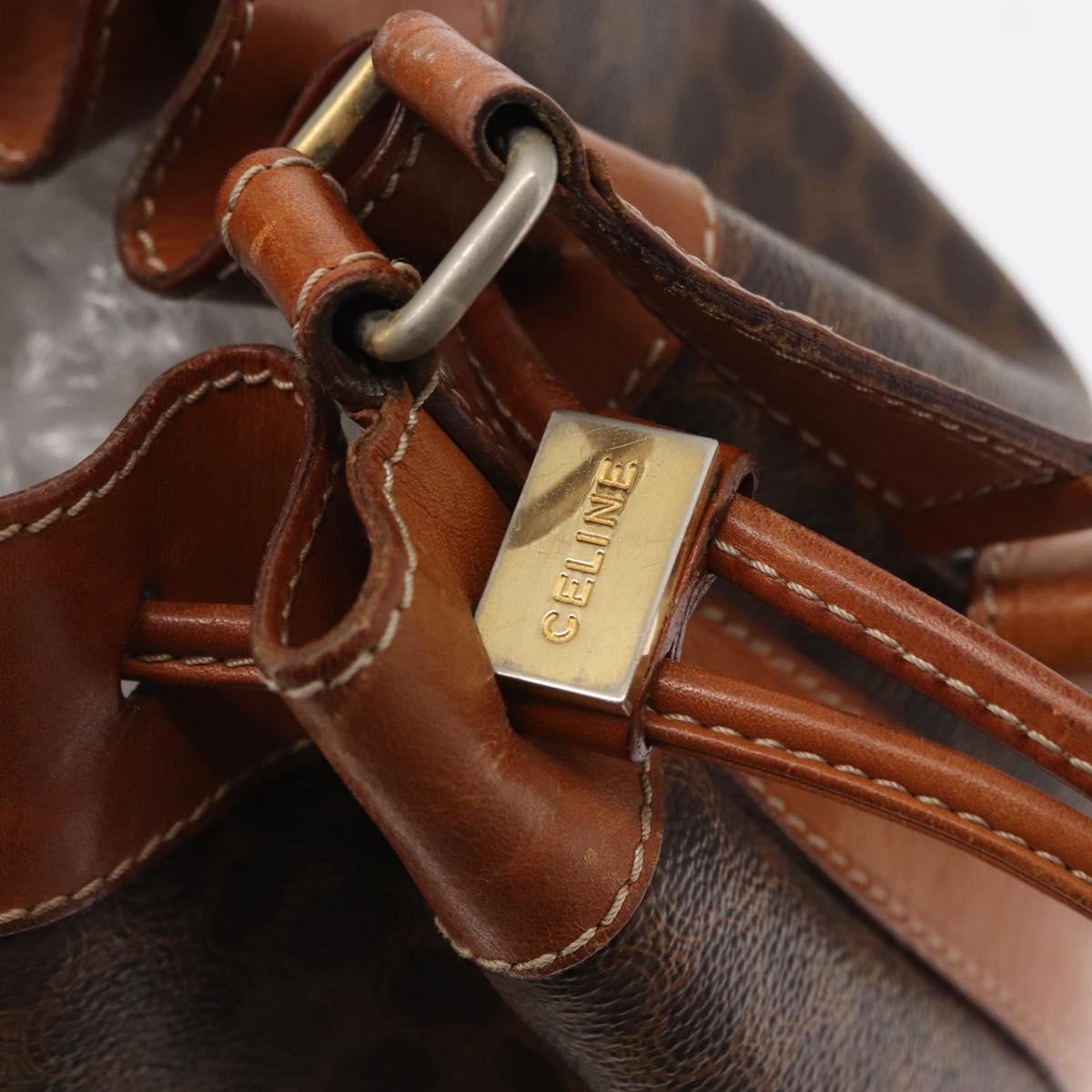 CELINE Macadam Canvas Shoulder Bag PVC Leather Brown Gold Auth 157577