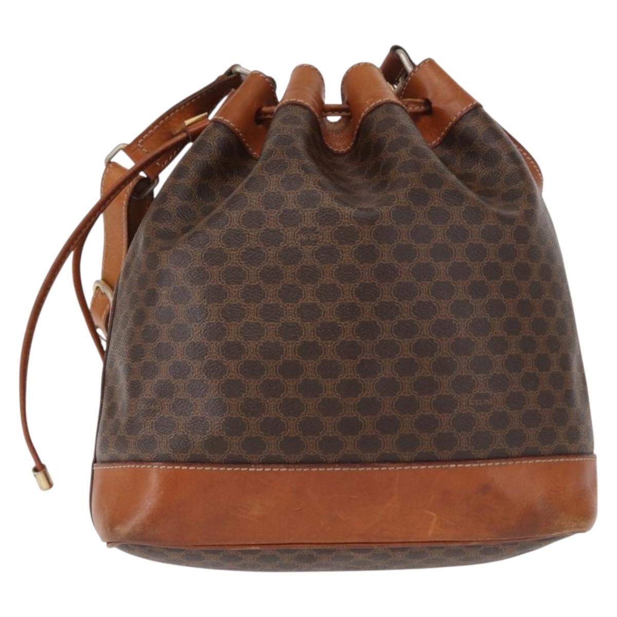 CELINE Macadam Canvas Shoulder Bag PVC Leather Brown Gold Auth 157577