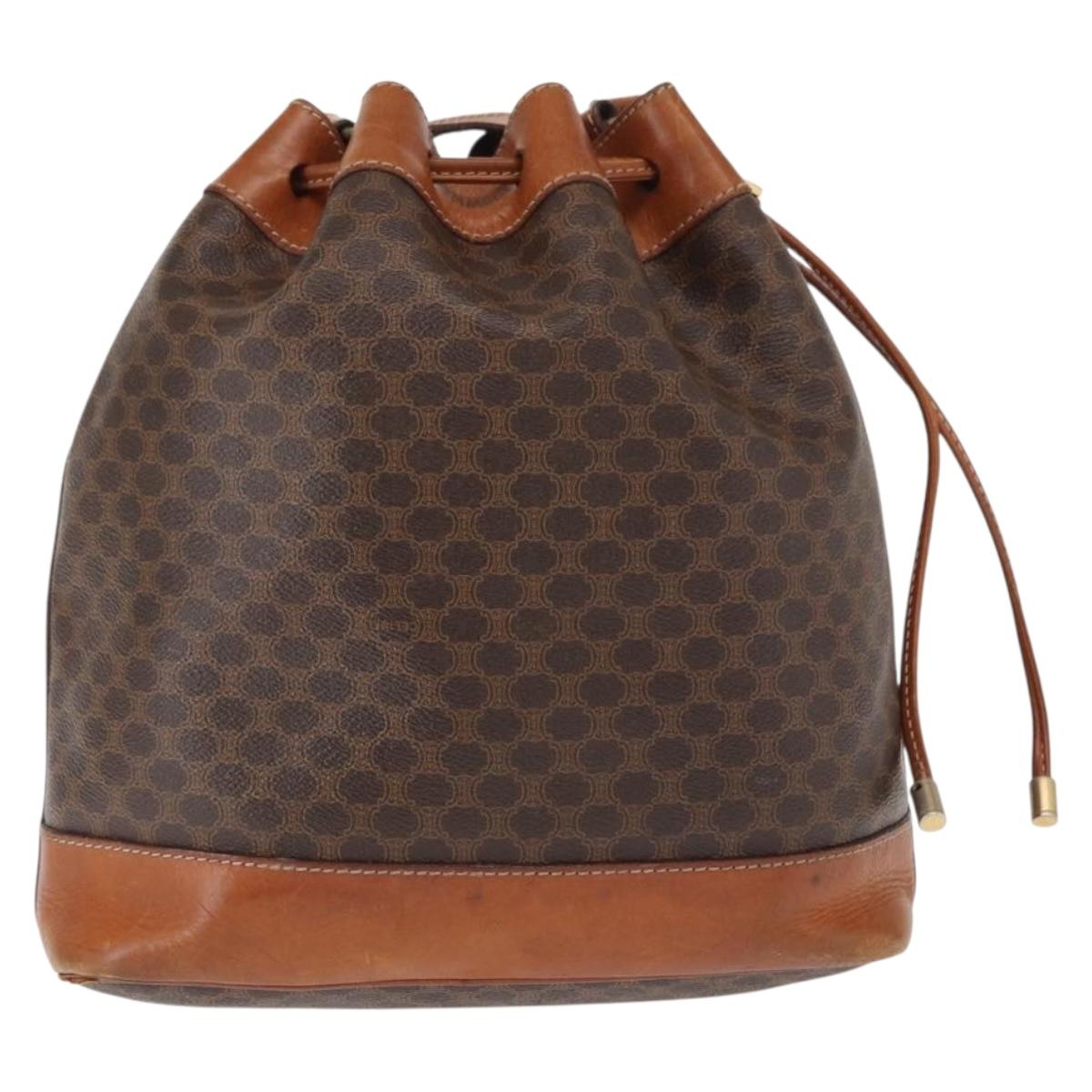 CELINE Macadam Canvas Shoulder Bag PVC Leather Brown Gold Auth 157577