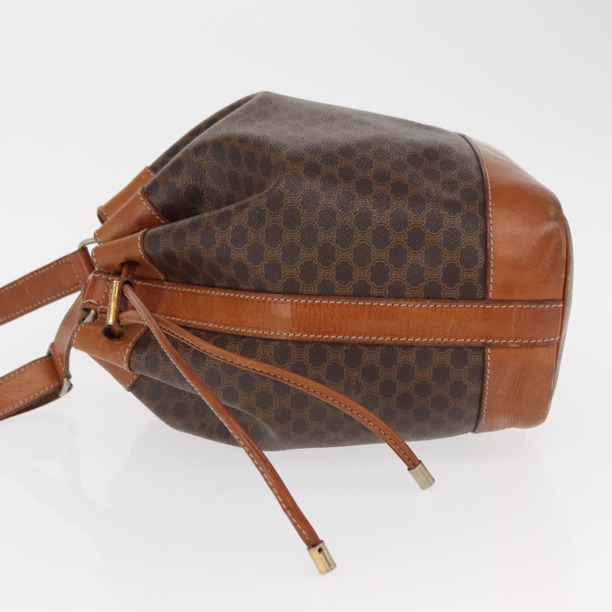 CELINE Macadam Canvas Shoulder Bag PVC Leather Brown Gold Auth 157577