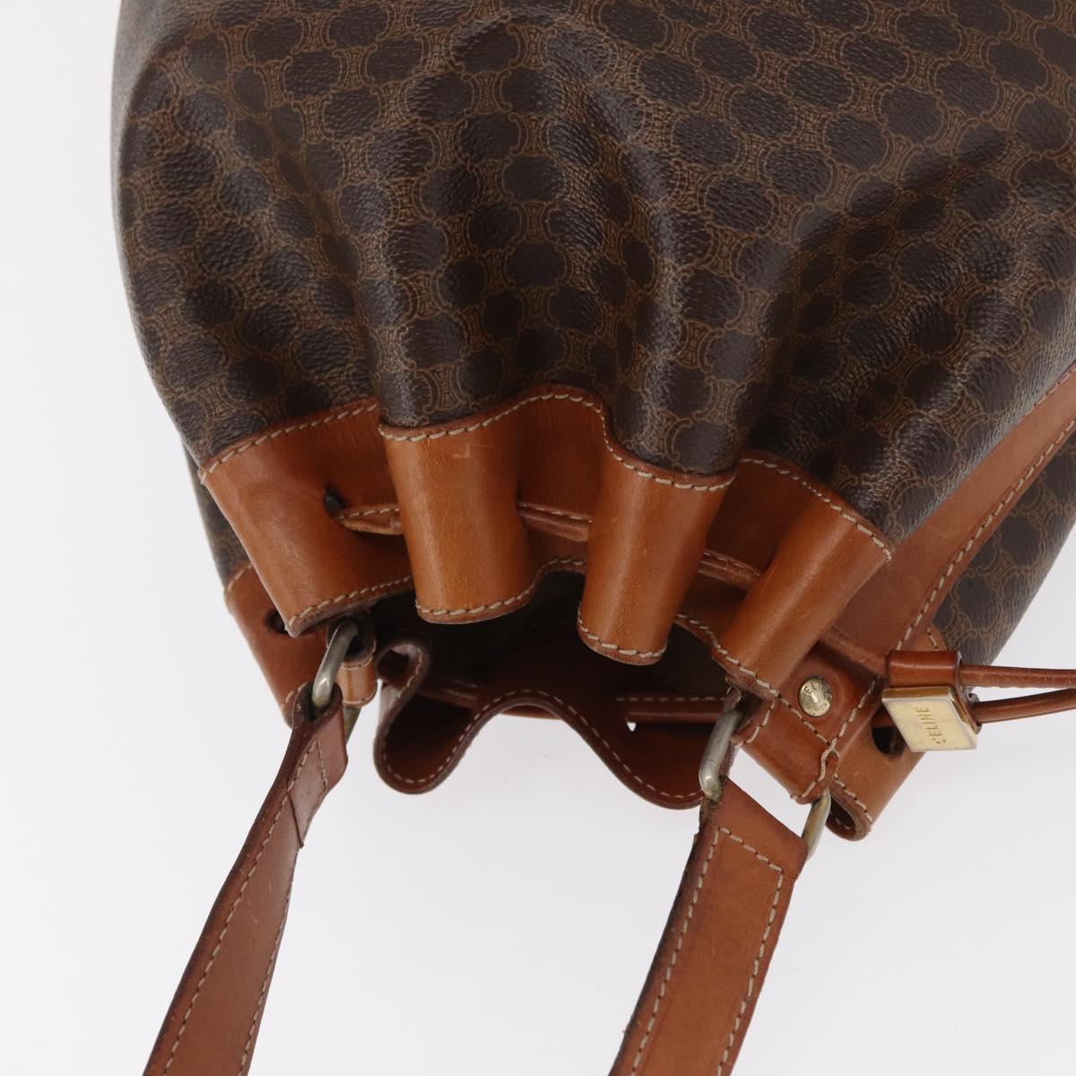 CELINE Macadam Canvas Shoulder Bag PVC Leather Brown Gold Auth 157577
