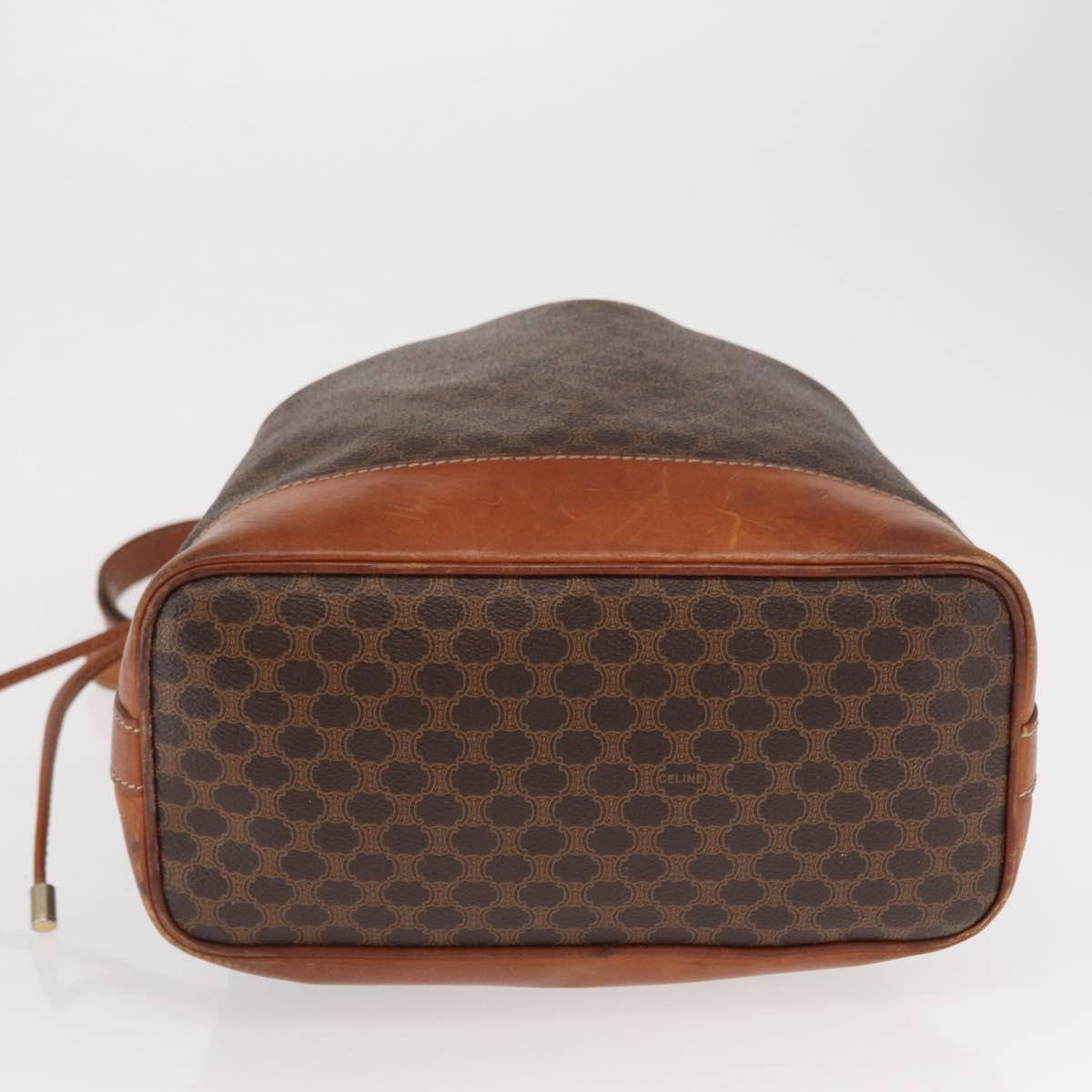 CELINE Macadam Canvas Shoulder Bag PVC Leather Brown Gold Auth 157577