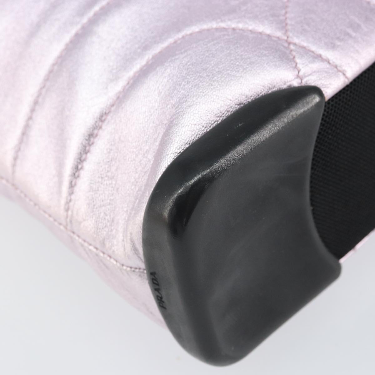 PRADA Shoulder Bag Leather Silver Metallic pink Auth 157579