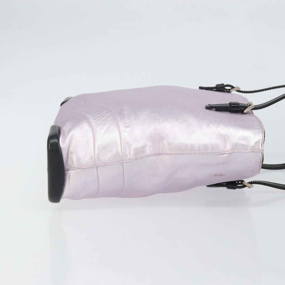 PRADA Shoulder Bag Leather Silver Metallic pink Auth 157579