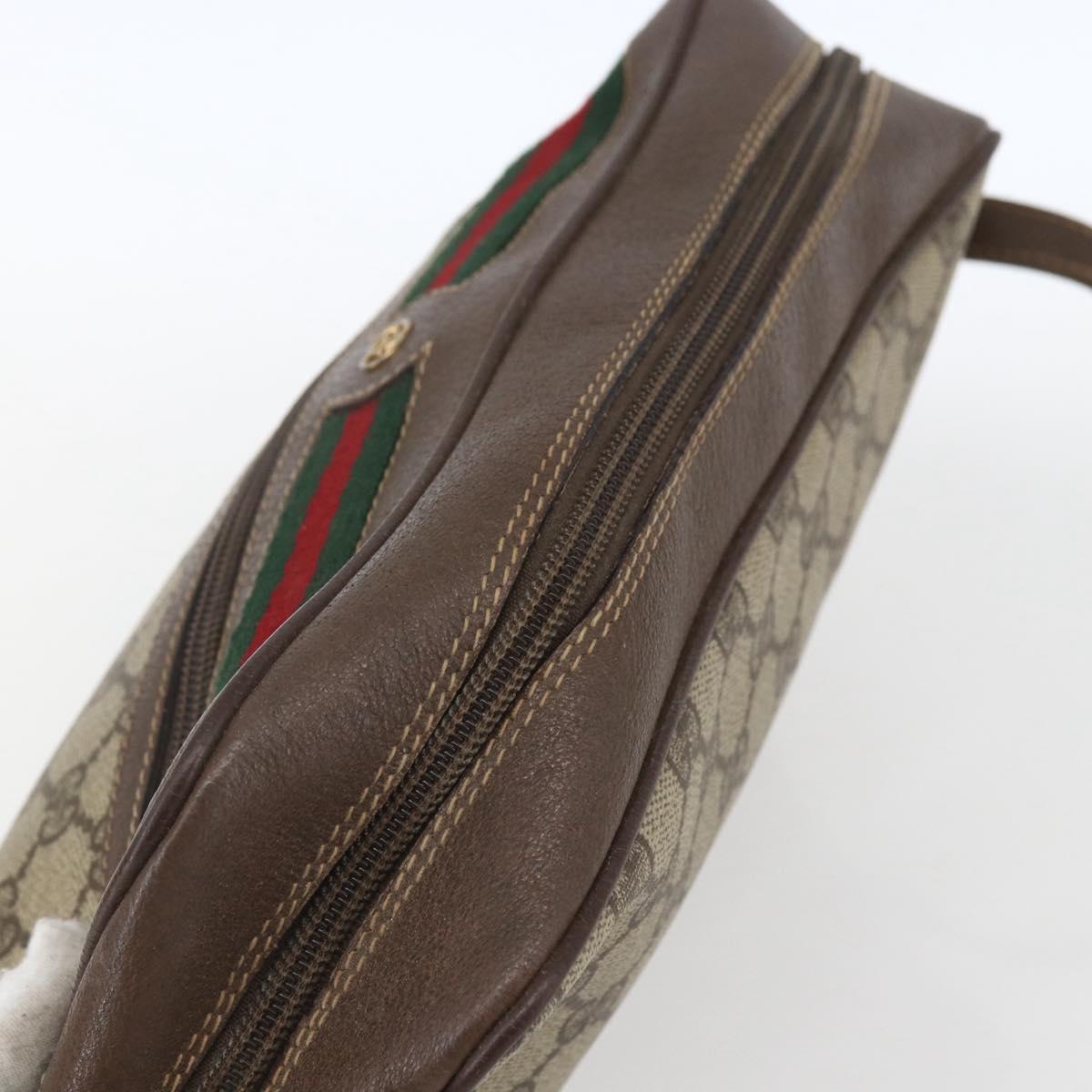 GUCCI GG Supreme Web Sherry Line Bag PVC Beige Gold 001 56 6472 Auth 157580
