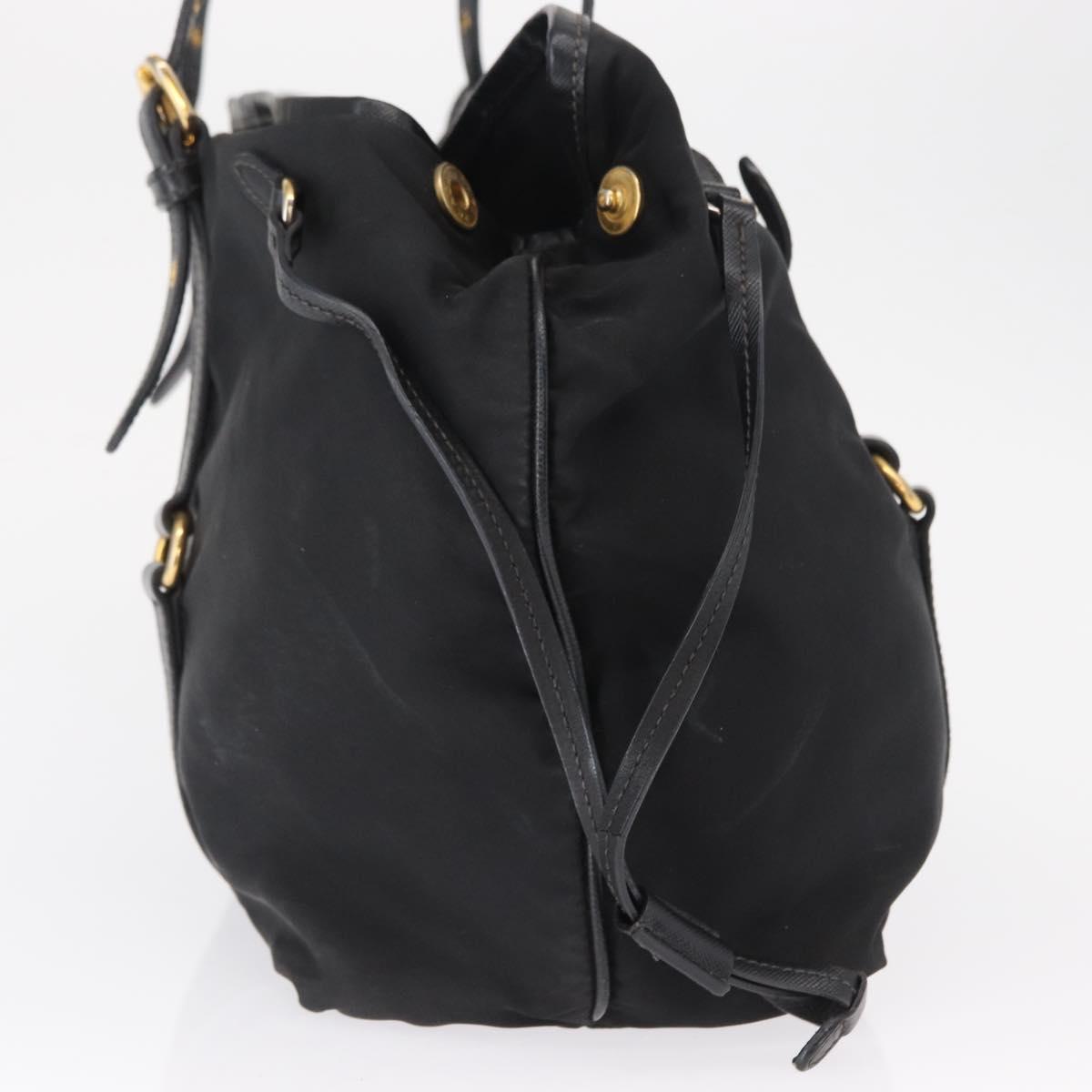 PRADA Tote Bag Nylon Black Gold Auth 157581
