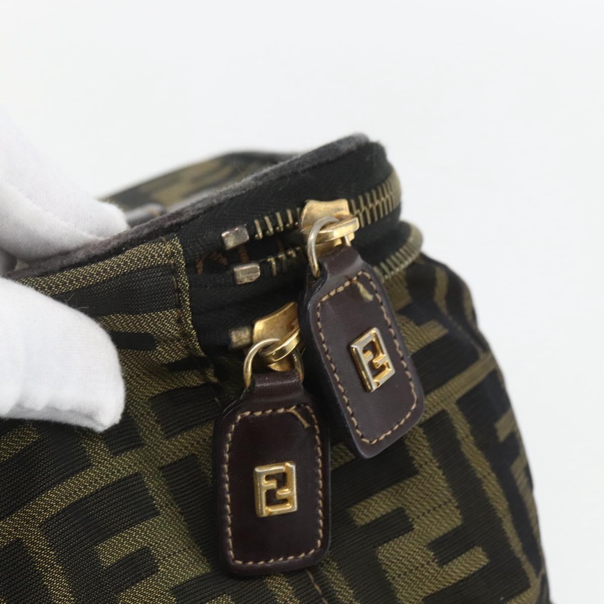 FENDI Zucca Canvas Vanity Pouch Black Brown Auth 157583