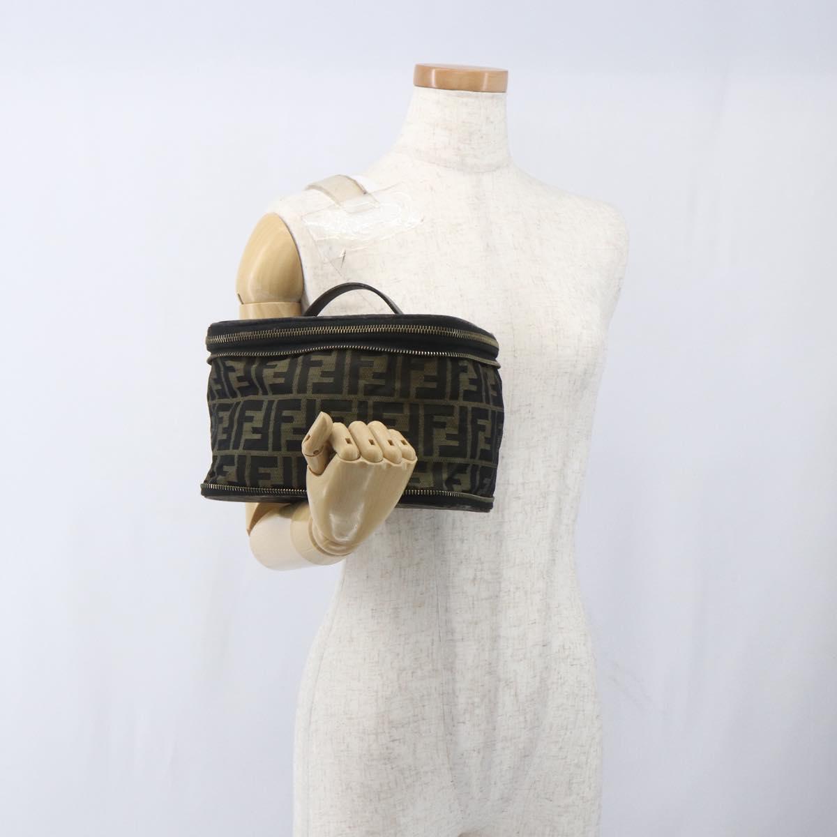 FENDI Zucca Canvas Vanity Pouch Black Brown Auth 157583
