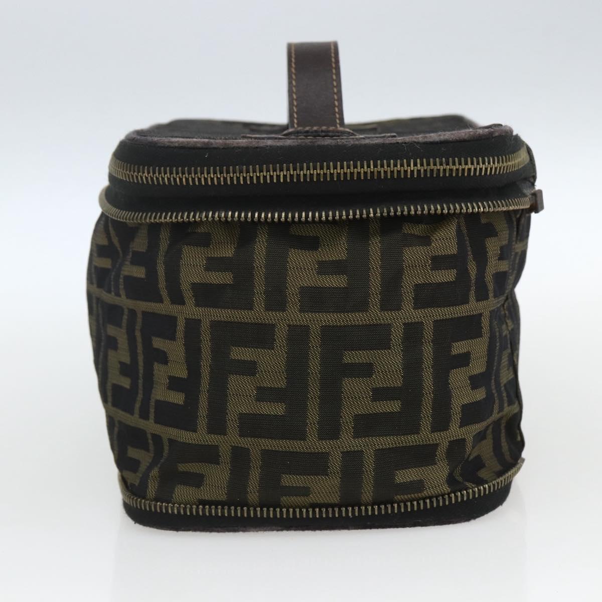 FENDI Zucca Canvas Vanity Pouch Black Brown Auth 157583