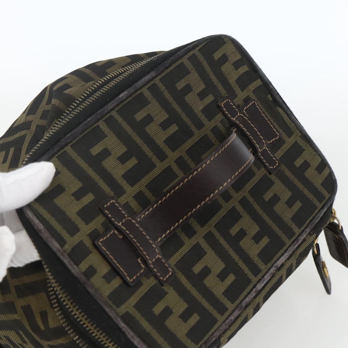 FENDI Zucca Canvas Vanity Pouch Black Brown Auth 157583