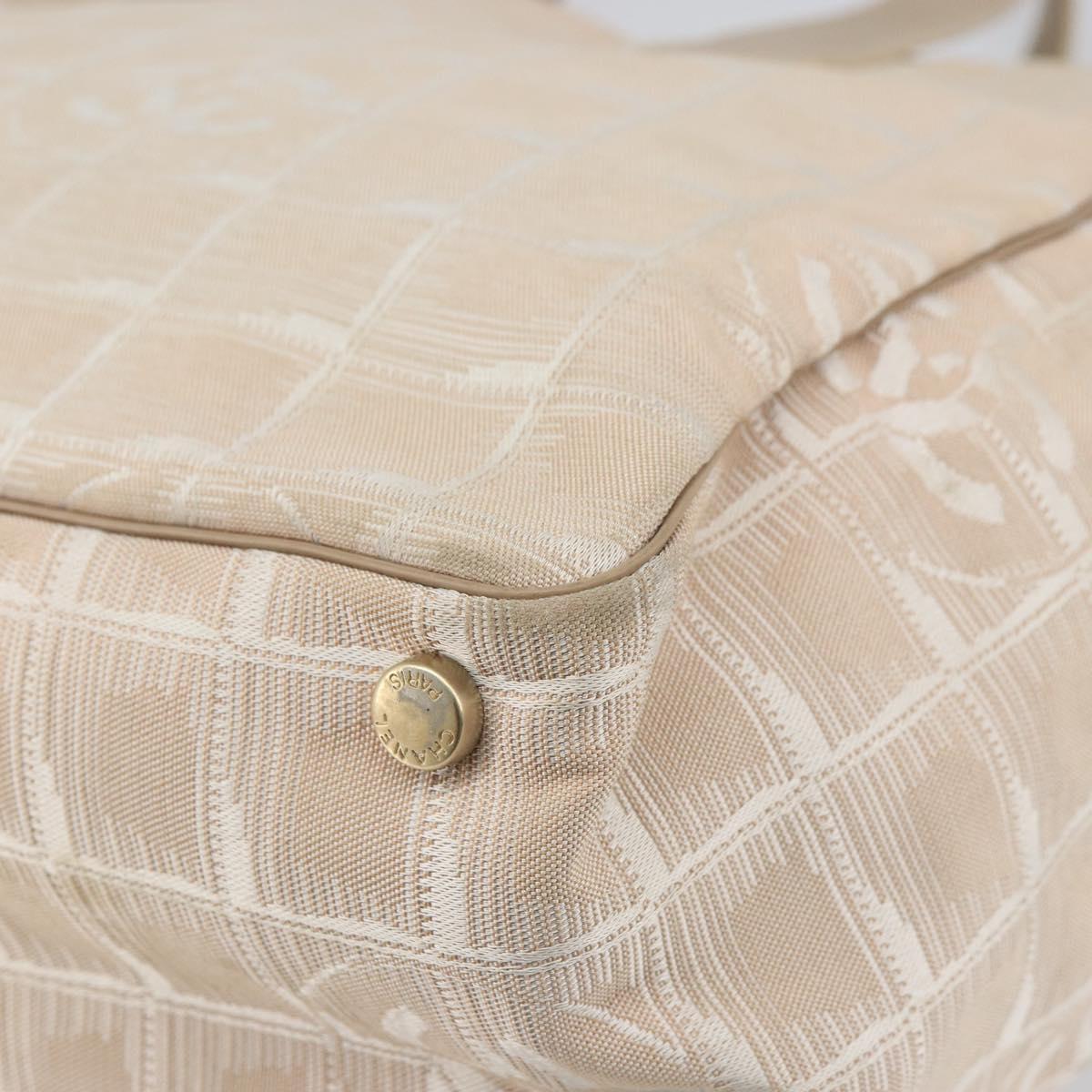 CHANEL New Travel Line Tote Bag Nylon Beige Gold CC Auth 157584