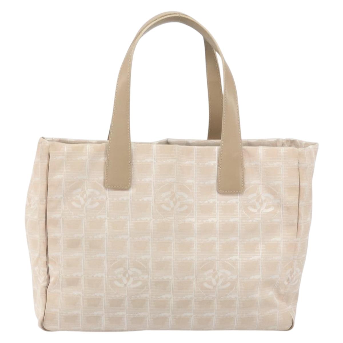 CHANEL New Travel Line Tote Bag Nylon Beige Gold CC Auth 157584