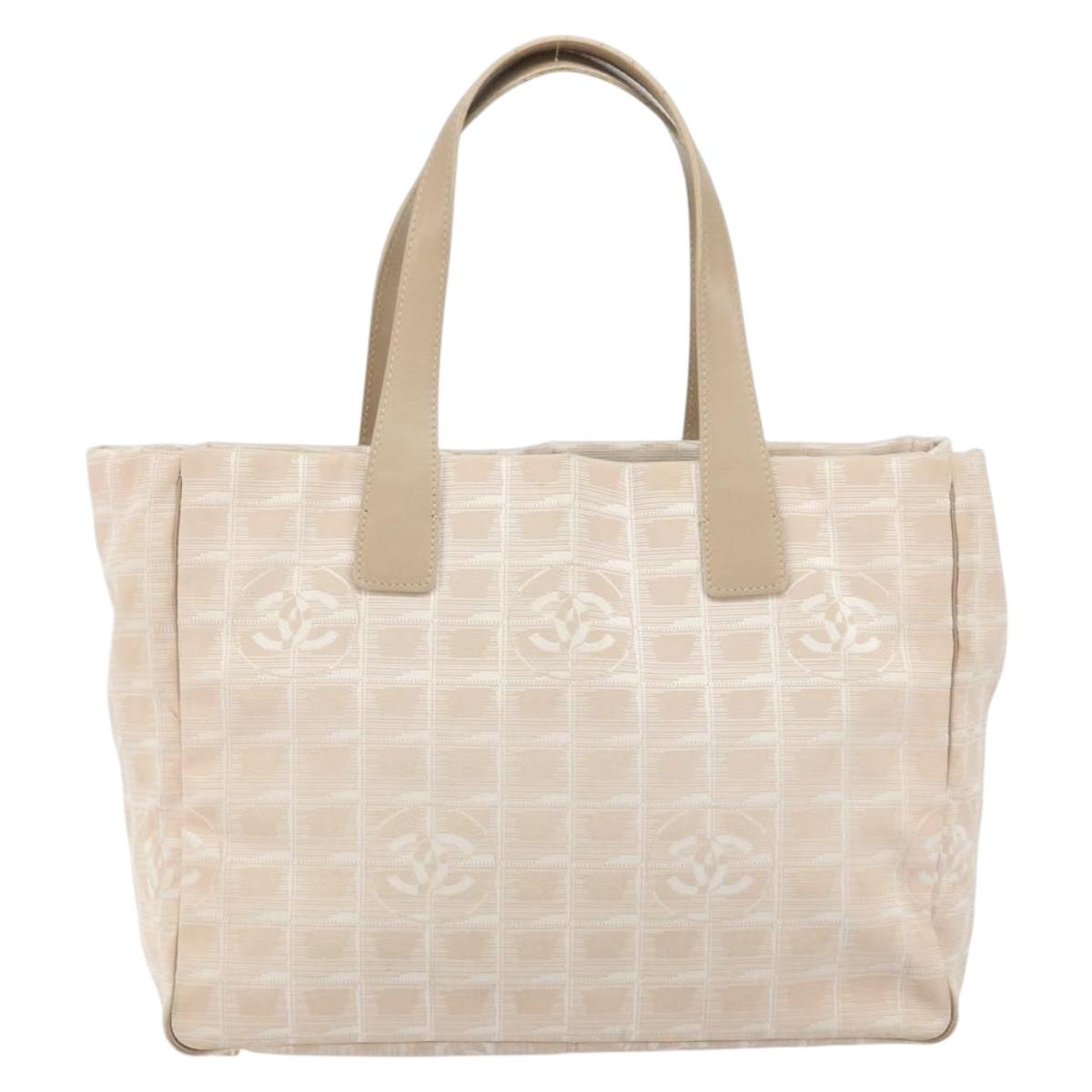 CHANEL New Travel Line Tote Bag Nylon Beige Gold CC Auth 157584