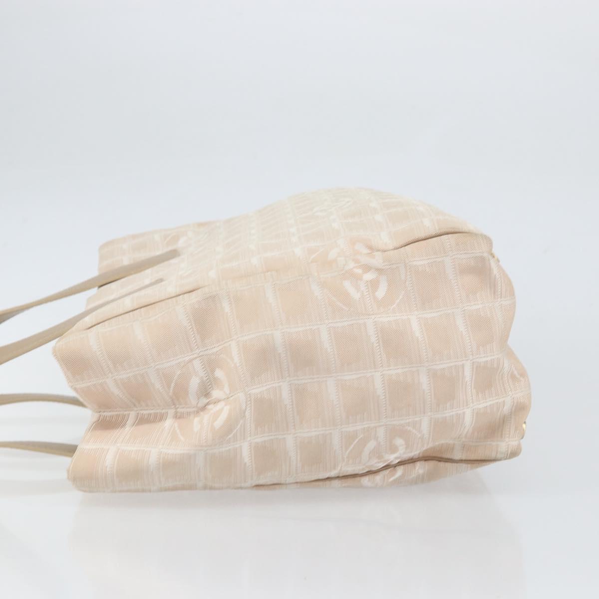 CHANEL New Travel Line Tote Bag Nylon Beige Gold CC Auth 157584