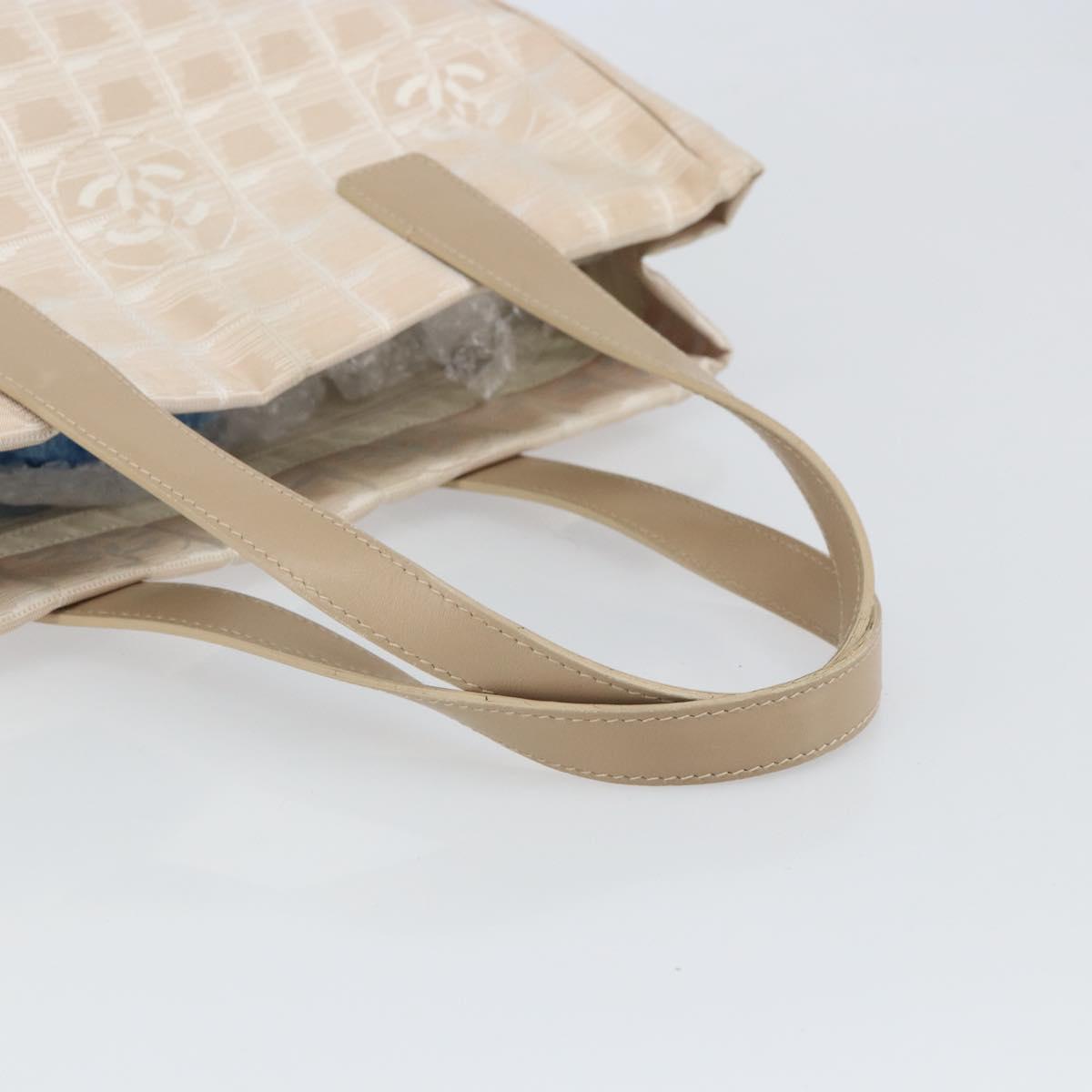 CHANEL New Travel Line Tote Bag Nylon Beige Gold CC Auth 157584