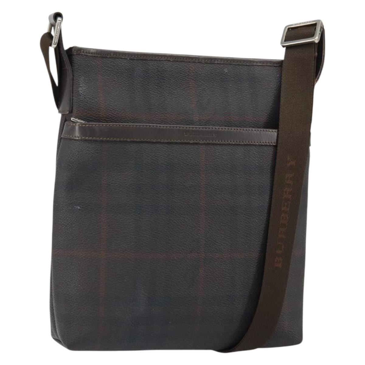 BURBERRY Nova Check Shoulder Bag PVC Black Silver Auth 157585