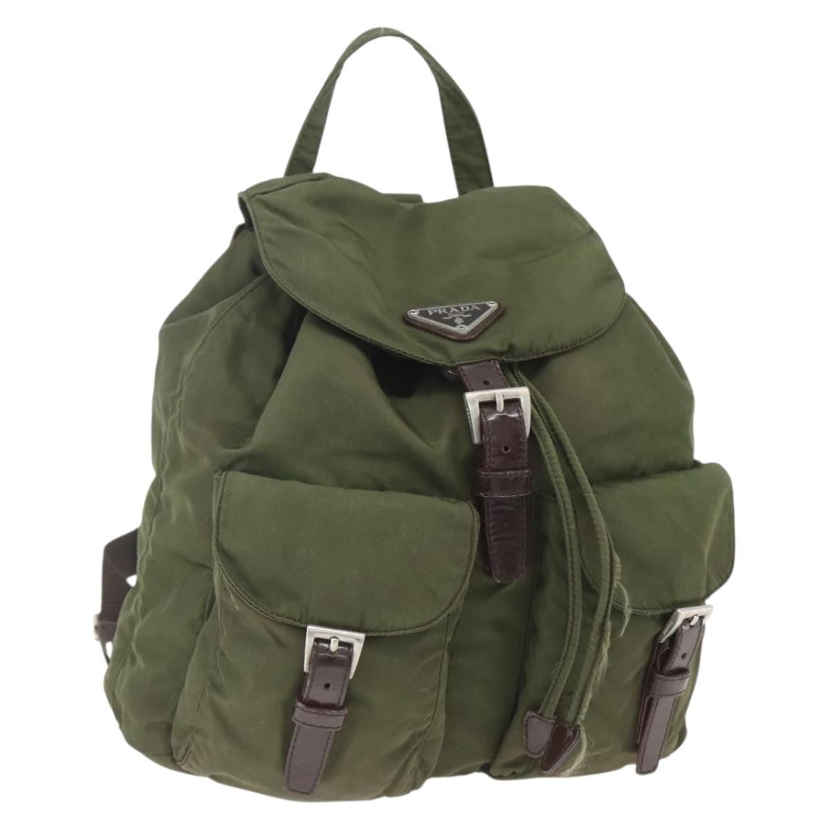 PRADA Backpack Nylon Khaki Silver Auth 157586