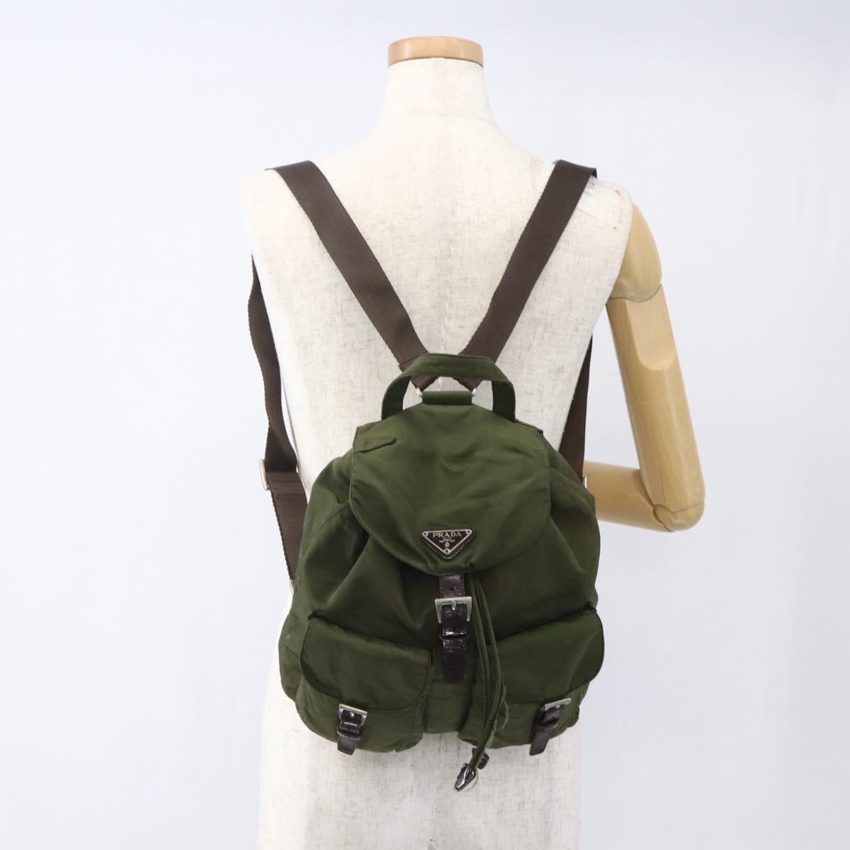 PRADA Backpack Nylon Khaki Silver Auth 157586