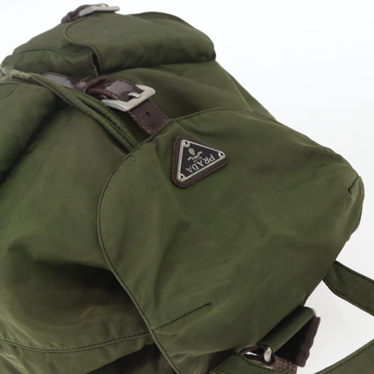PRADA Backpack Nylon Khaki Silver Auth 157586