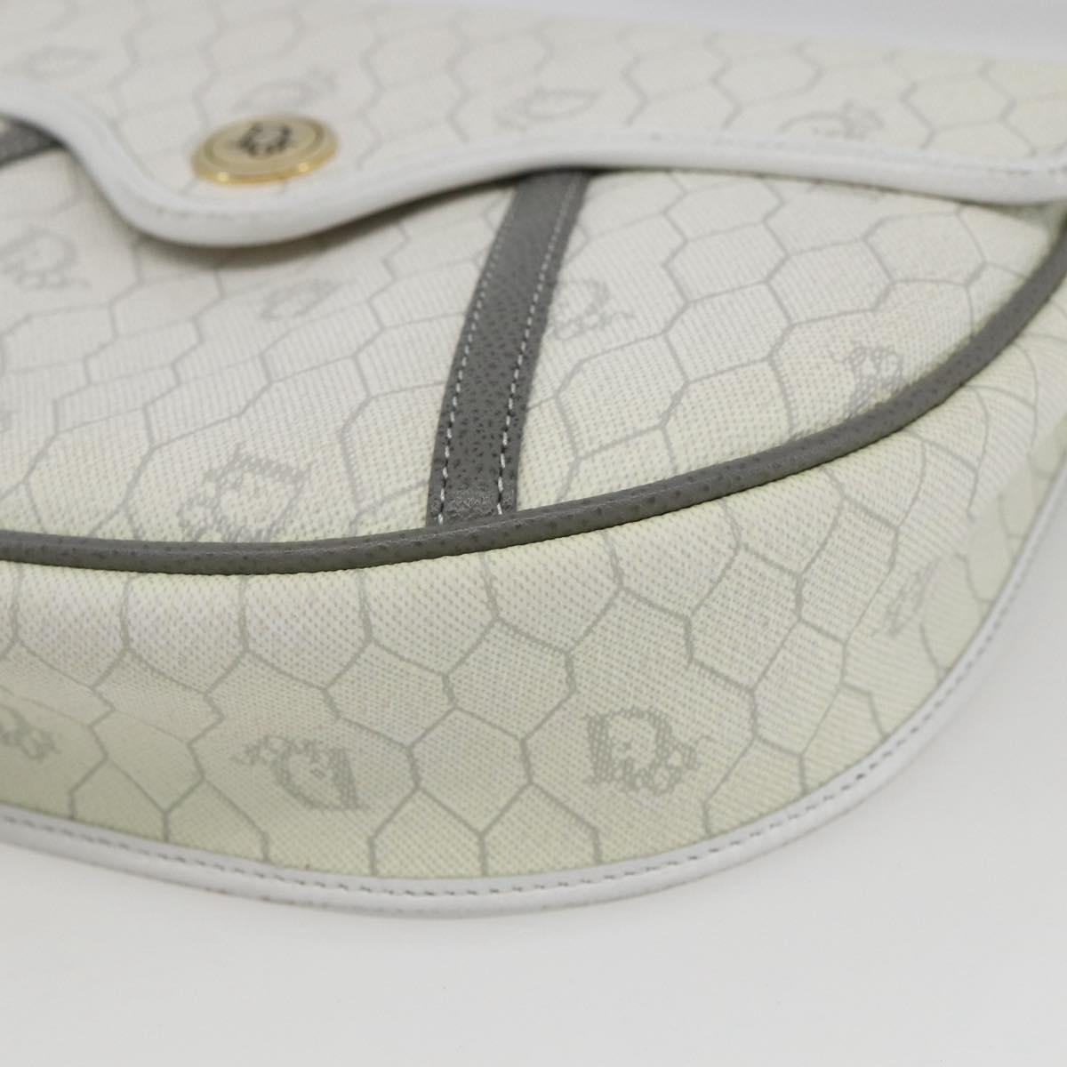 Christian Dior Honeycomb Canvas Shoulder Bag PVC Gold White Auth 157616
