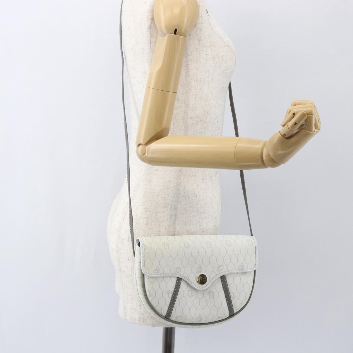 Christian Dior Honeycomb Canvas Shoulder Bag PVC Gold White Auth 157616