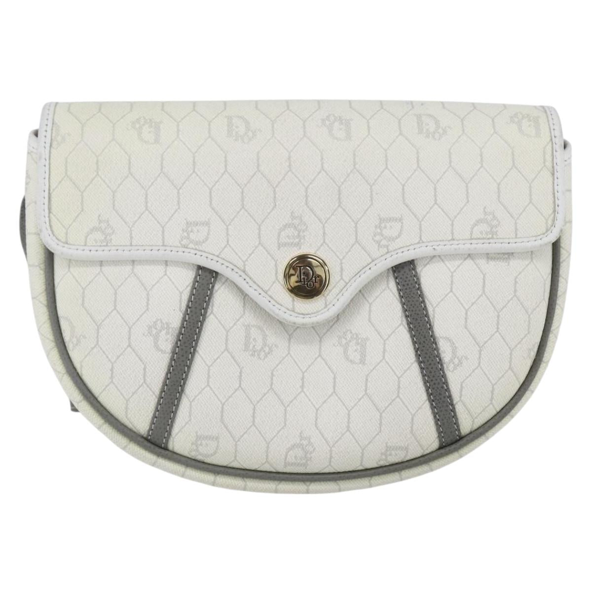 Christian Dior Honeycomb Canvas Shoulder Bag PVC Gold White Auth 157616