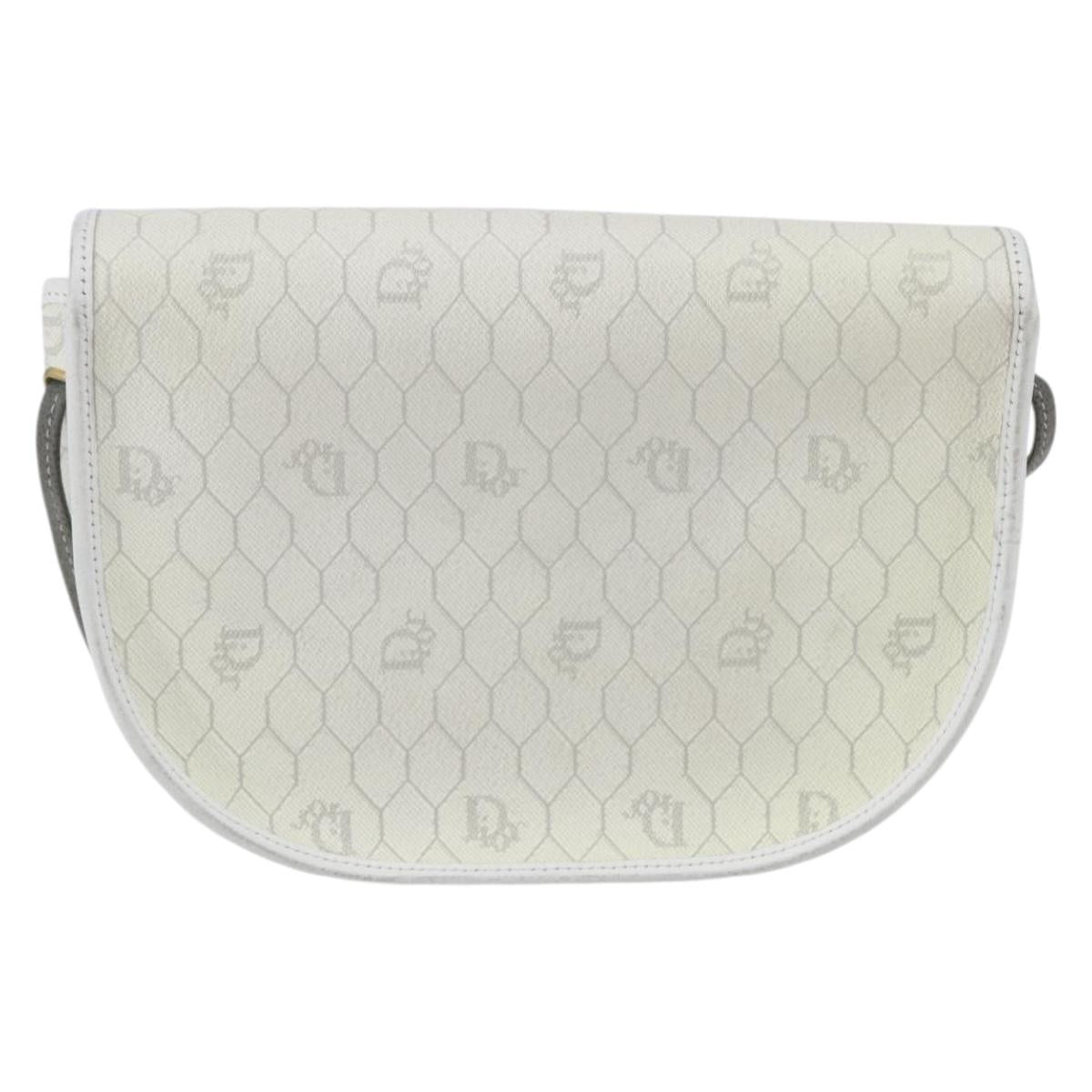 Christian Dior Honeycomb Canvas Shoulder Bag PVC Gold White Auth 157616