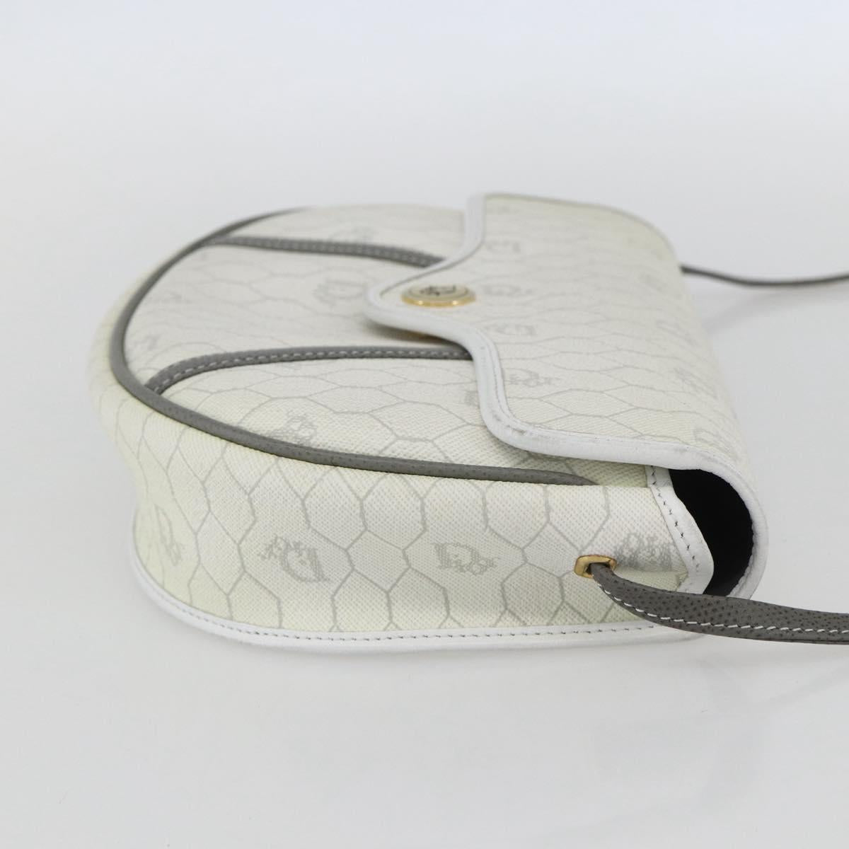 Christian Dior Honeycomb Canvas Shoulder Bag PVC Gold White Auth 157616