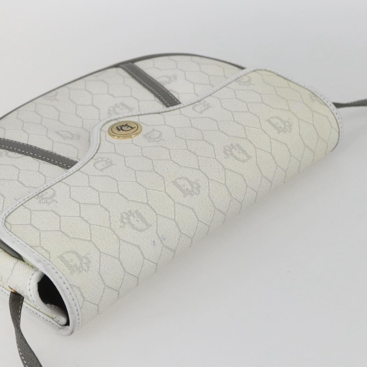 Christian Dior Honeycomb Canvas Shoulder Bag PVC Gold White Auth 157616