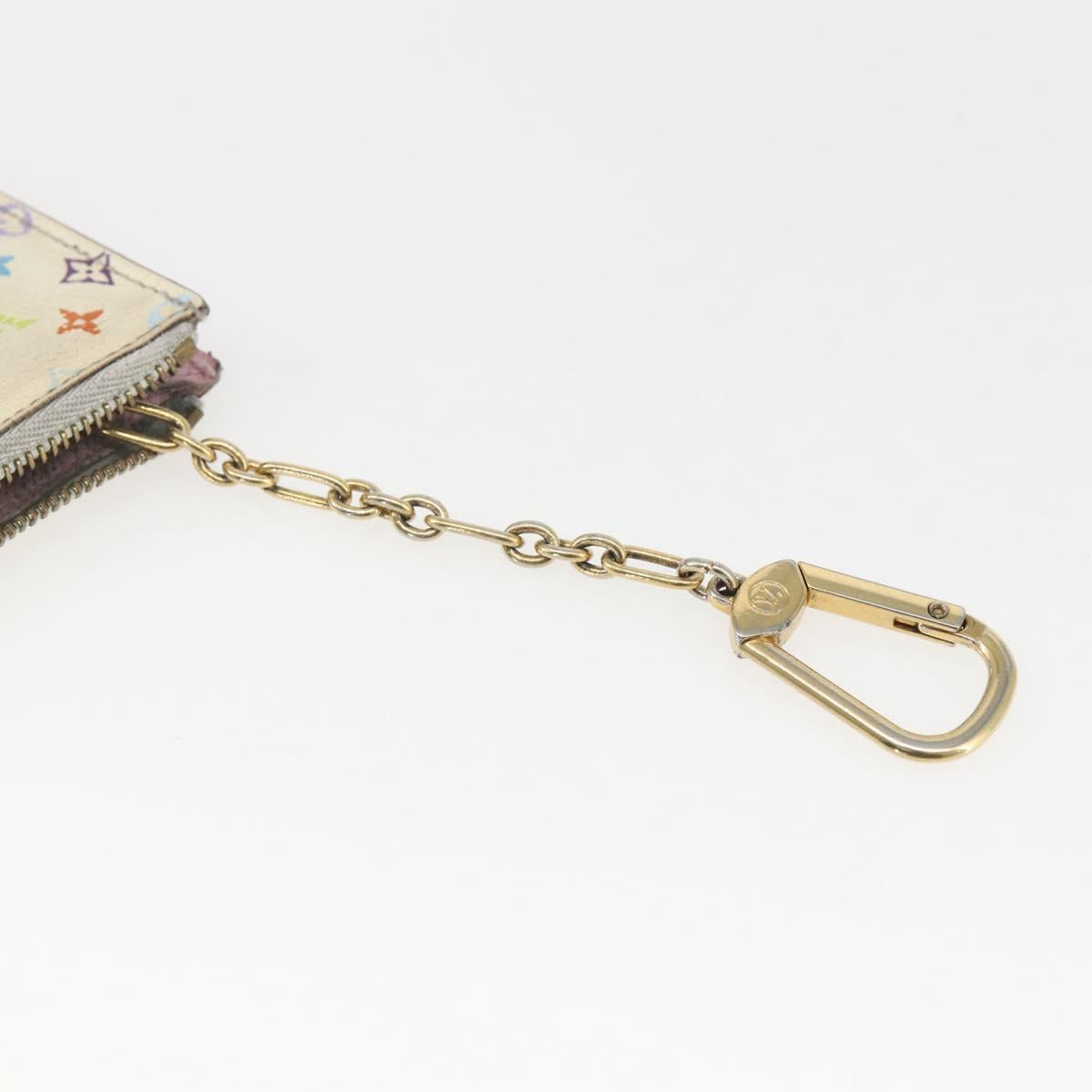 LOUIS VUITTON Multicolor Pochette Cles NM Coin Purse White M93734 LV Auth 157618