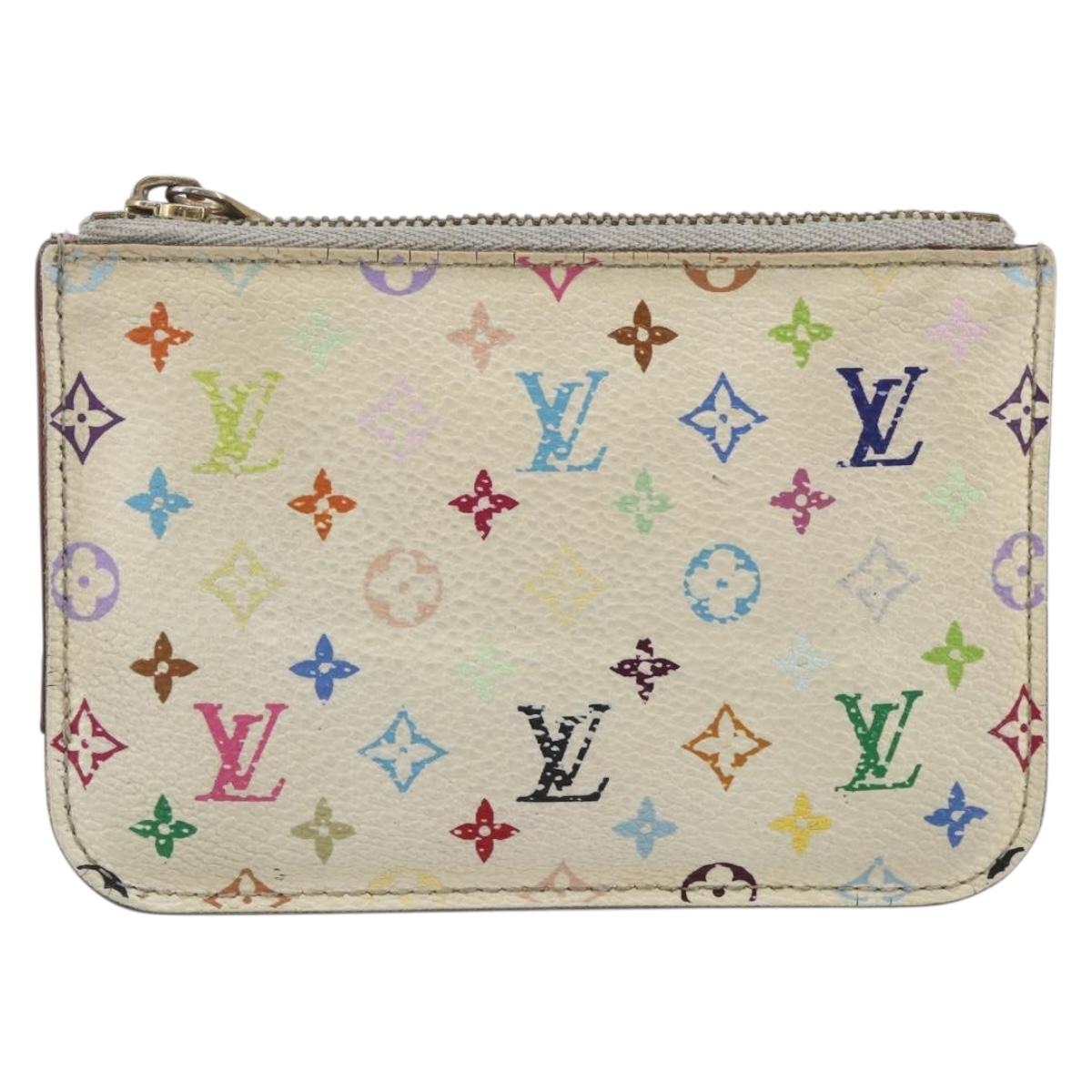 LOUIS VUITTON Multicolor Pochette Cles NM Coin Purse White M93734 LV Auth 157618