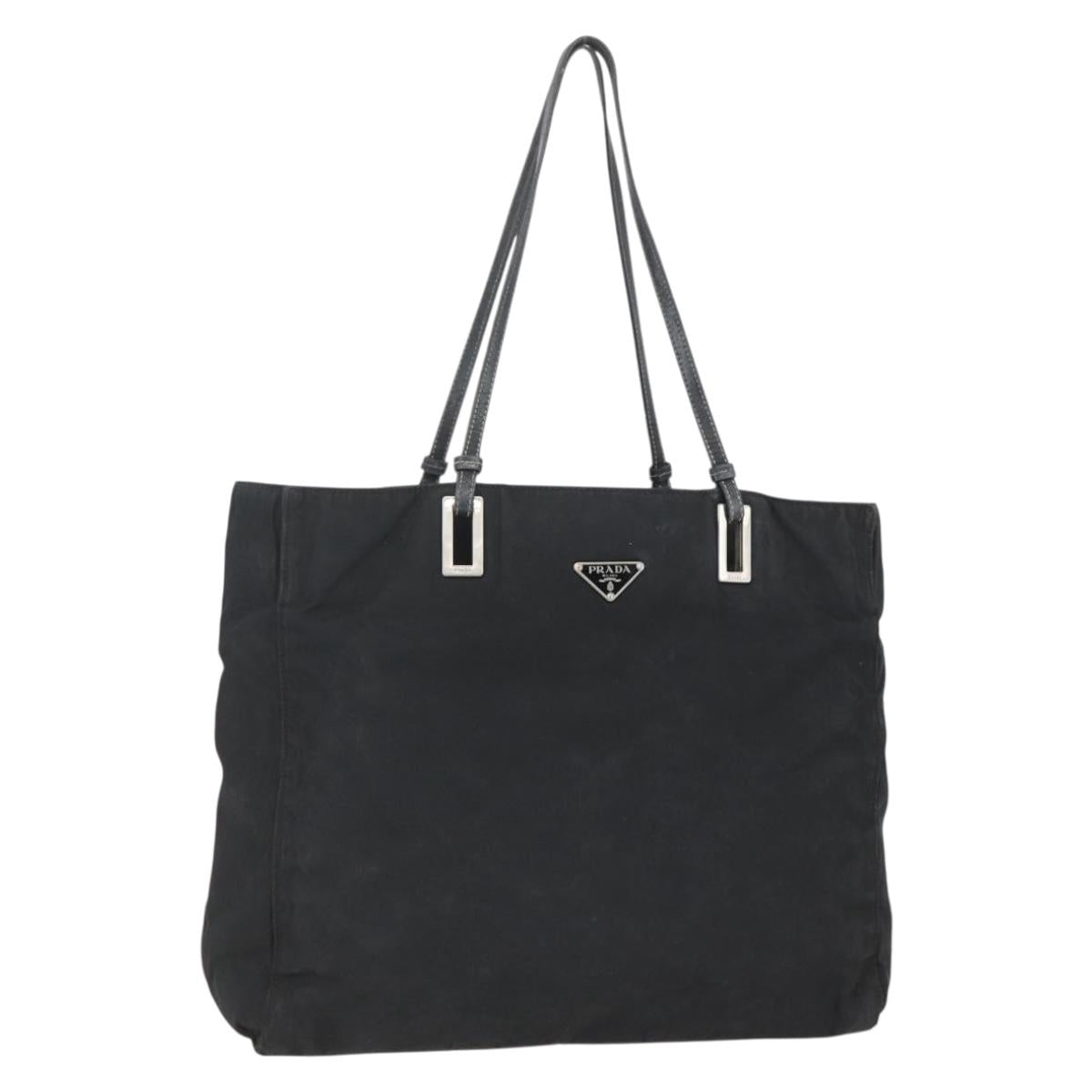 PRADA Tote Bag Nylon Black Silver Auth 157633