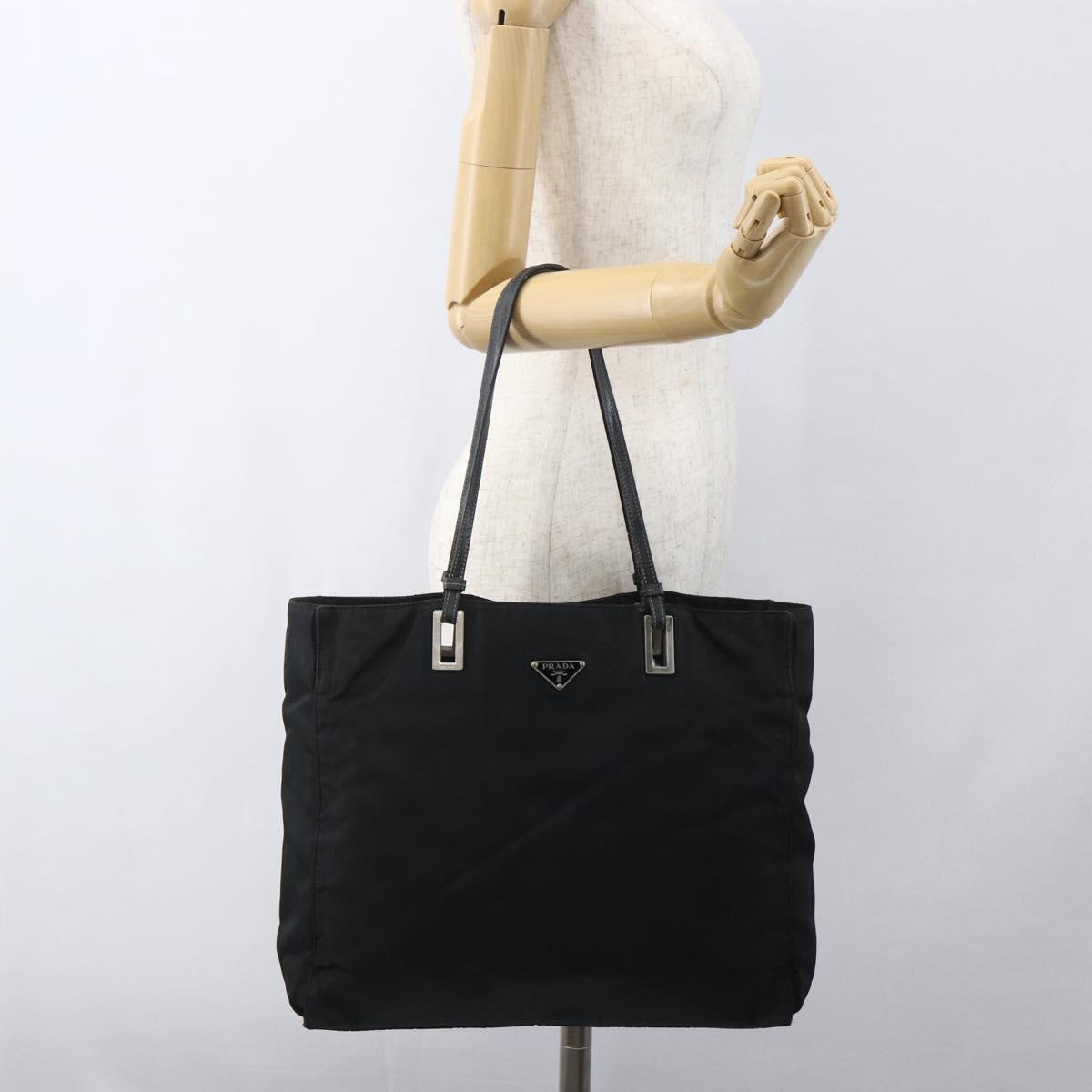PRADA Tote Bag Nylon Black Silver Auth 157633