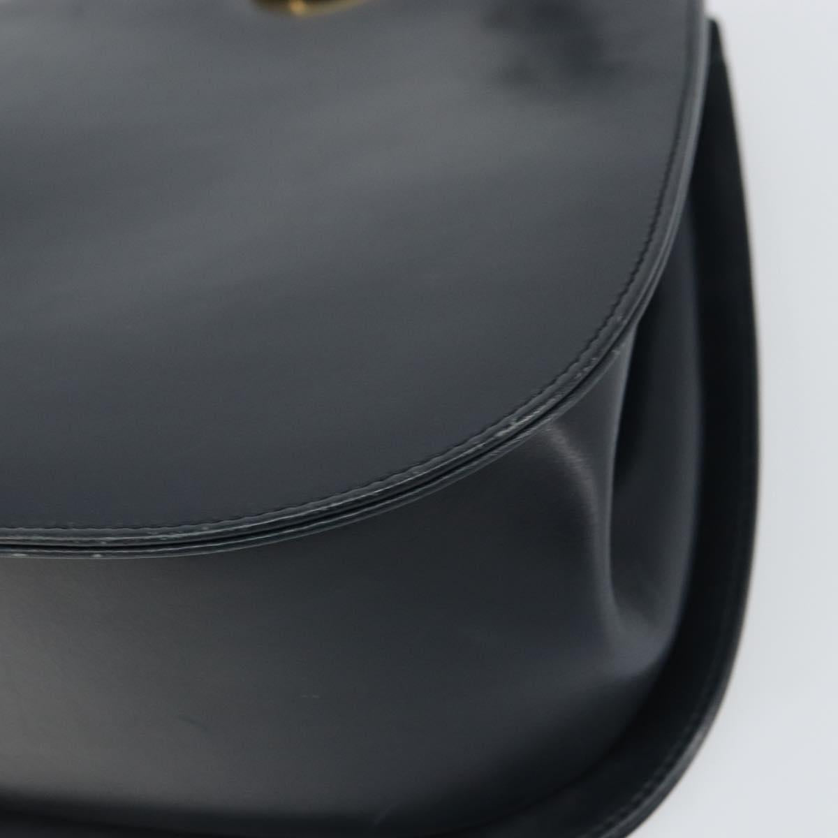 Salvatore Ferragamo Gancini Shoulder Bag Leather Navy Gold Auth 157634