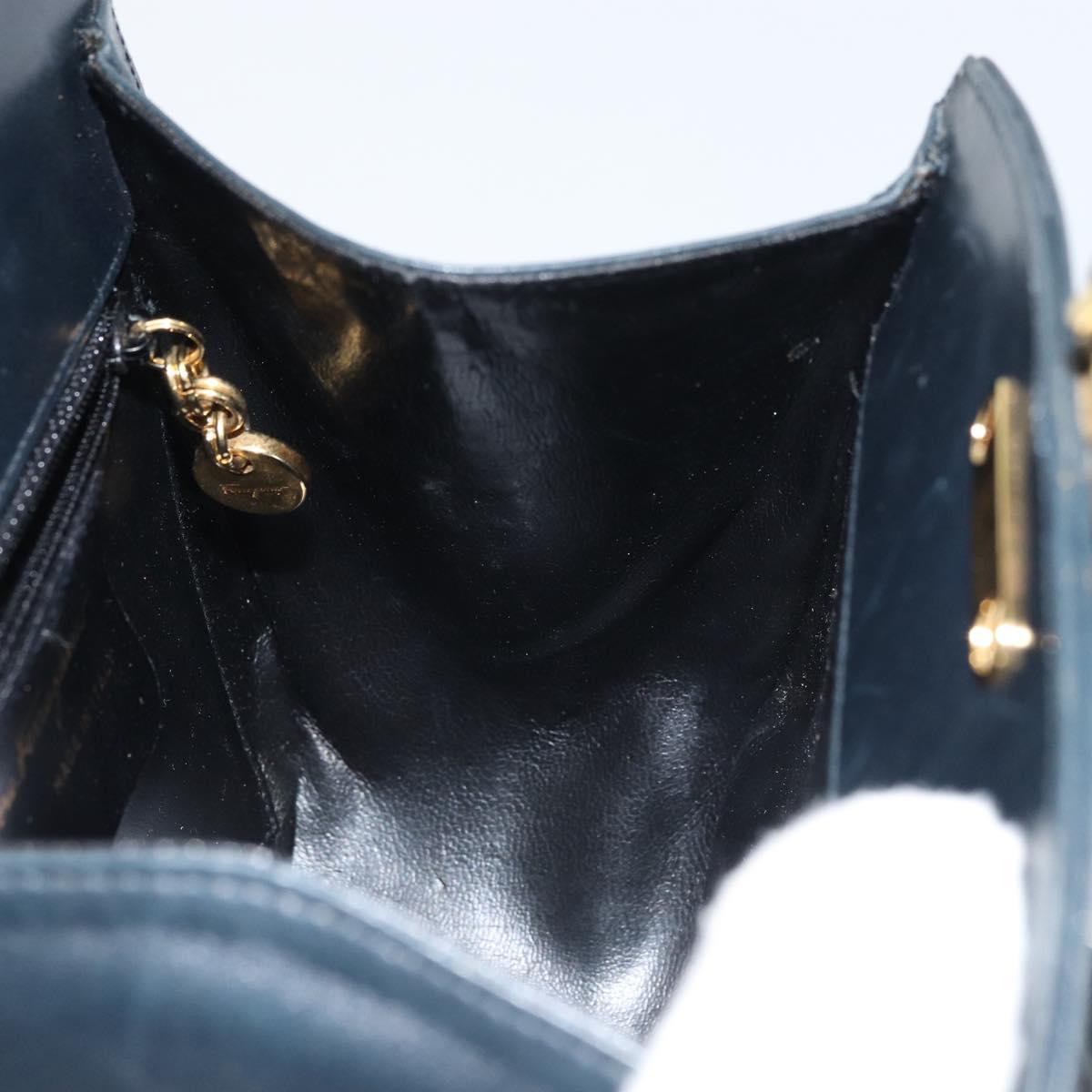 Salvatore Ferragamo Gancini Shoulder Bag Leather Navy Gold Auth 157634