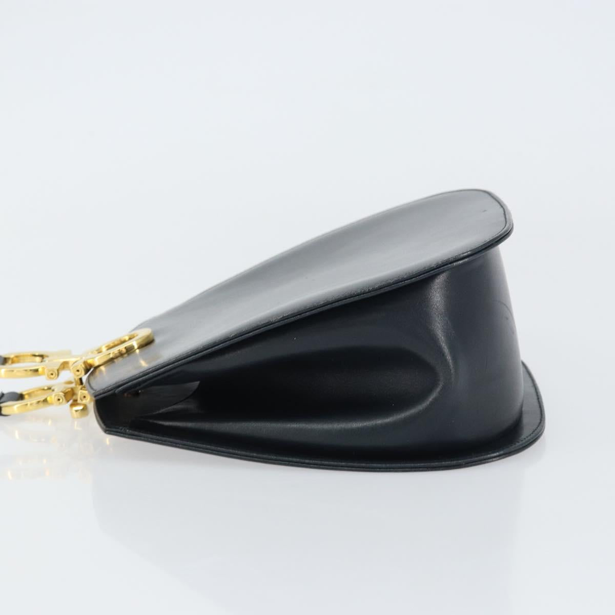 Salvatore Ferragamo Gancini Shoulder Bag Leather Navy Gold Auth 157634