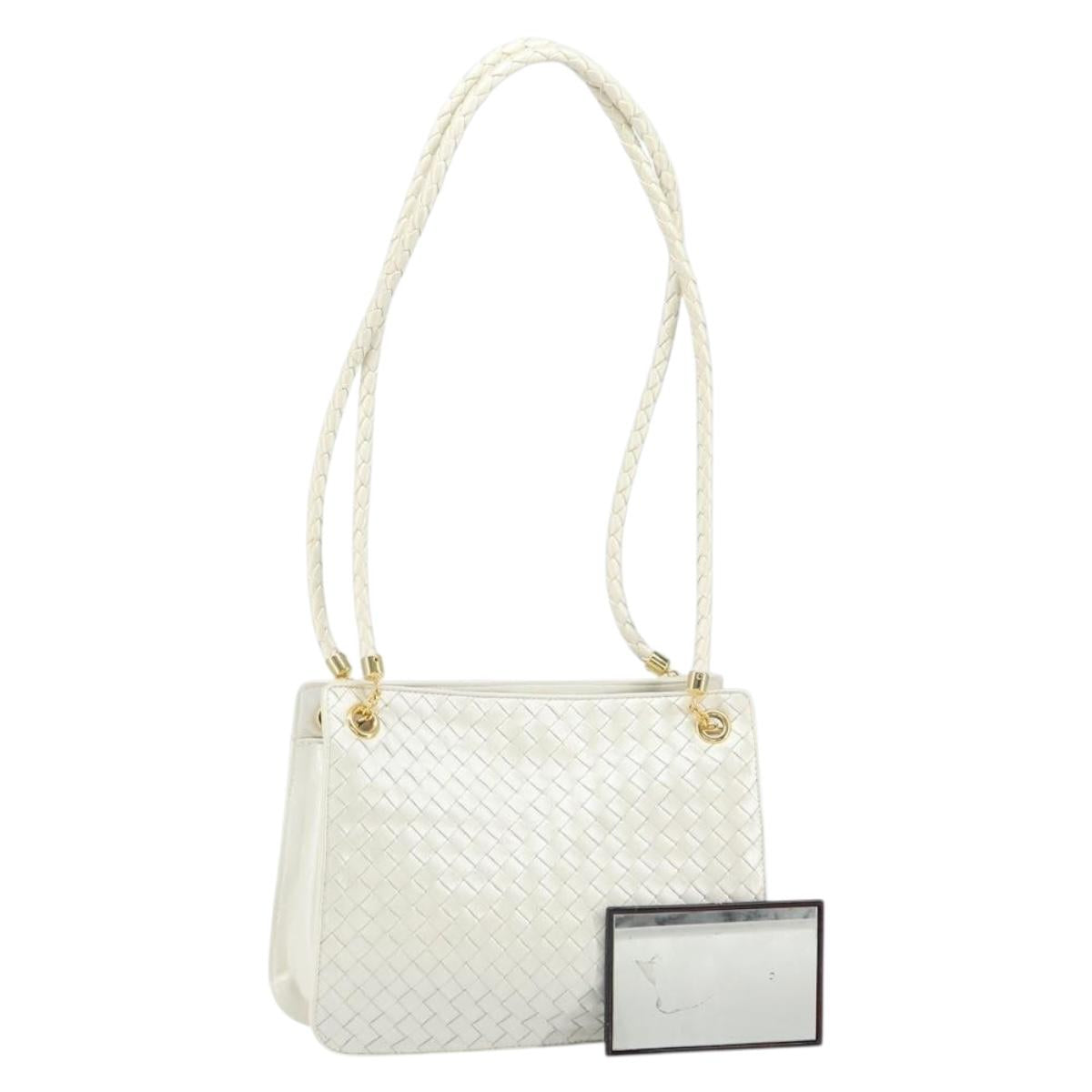 BOTTEGA VENETA INTRECCIATO Shoulder Bag Leather White Gold Auth 157636