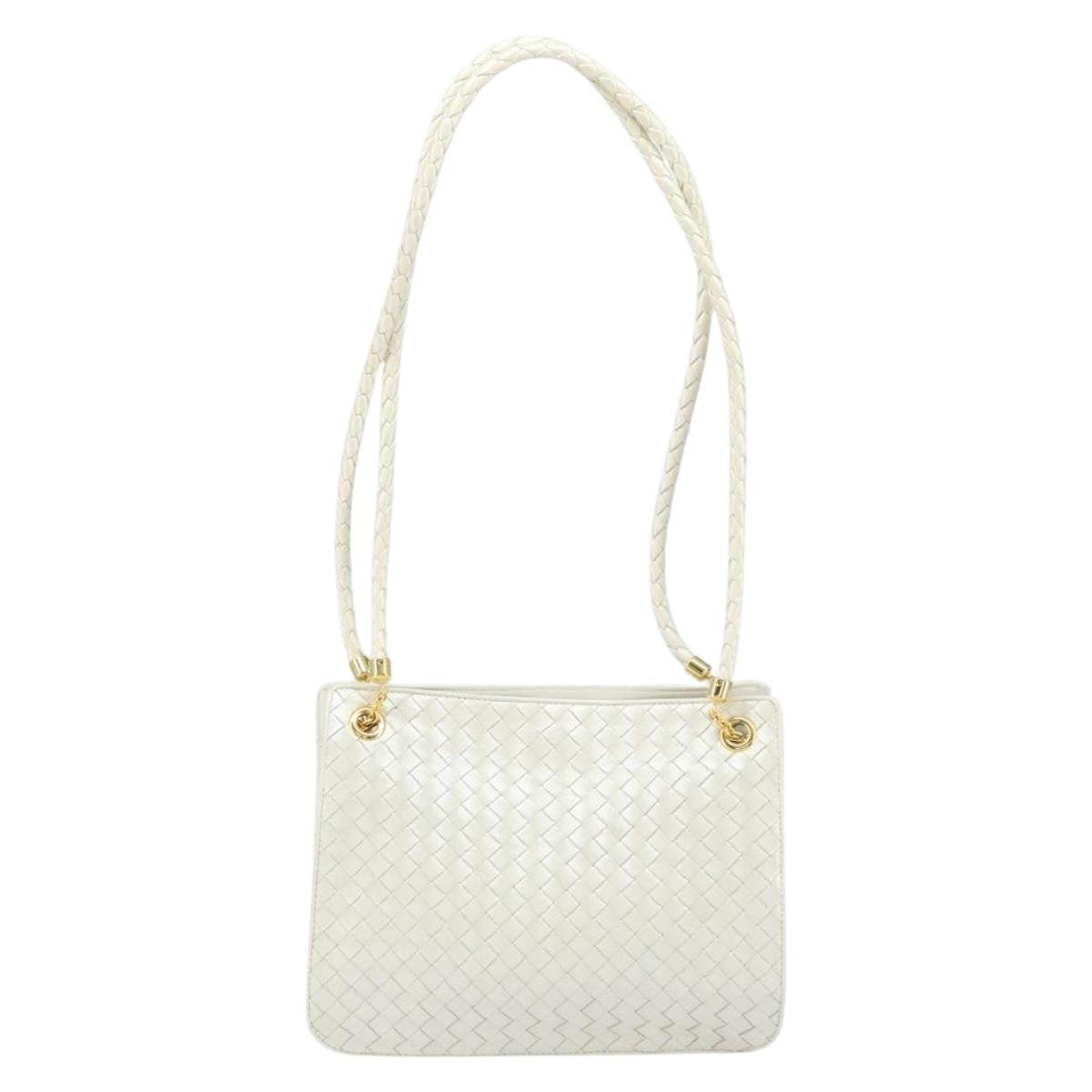 BOTTEGA VENETA INTRECCIATO Shoulder Bag Leather White Gold Auth 157636