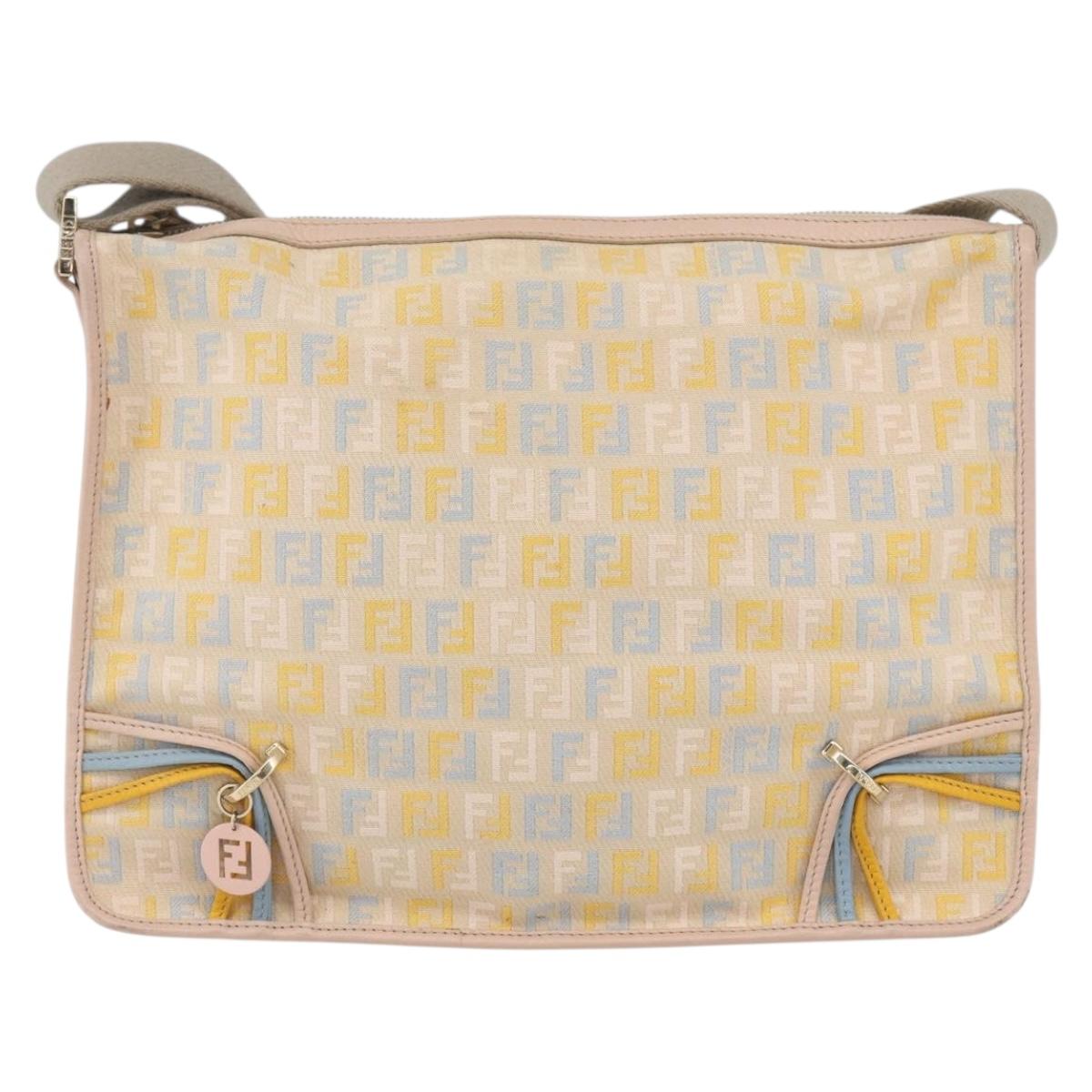 FENDI Zucchino Canvas Shoulder Bag Pink Gold Auth 157643V