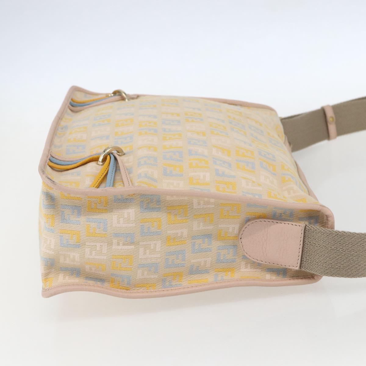 FENDI Zucchino Canvas Shoulder Bag Pink Gold Auth 157643V