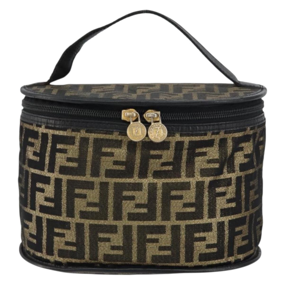 FENDI Zucca Canvas Vanity Bag Black Brown Auth 157664