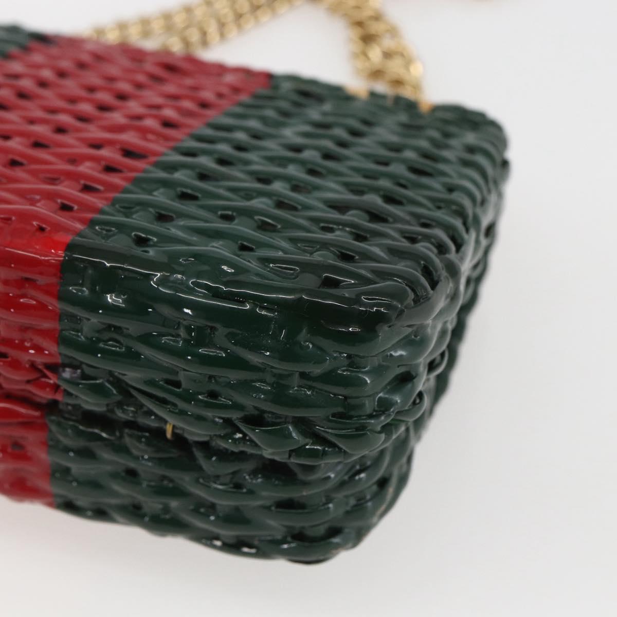 GUCCI Wicker Chain Web Sherry Line Bag Wood Red Green 524829 Auth 157665V