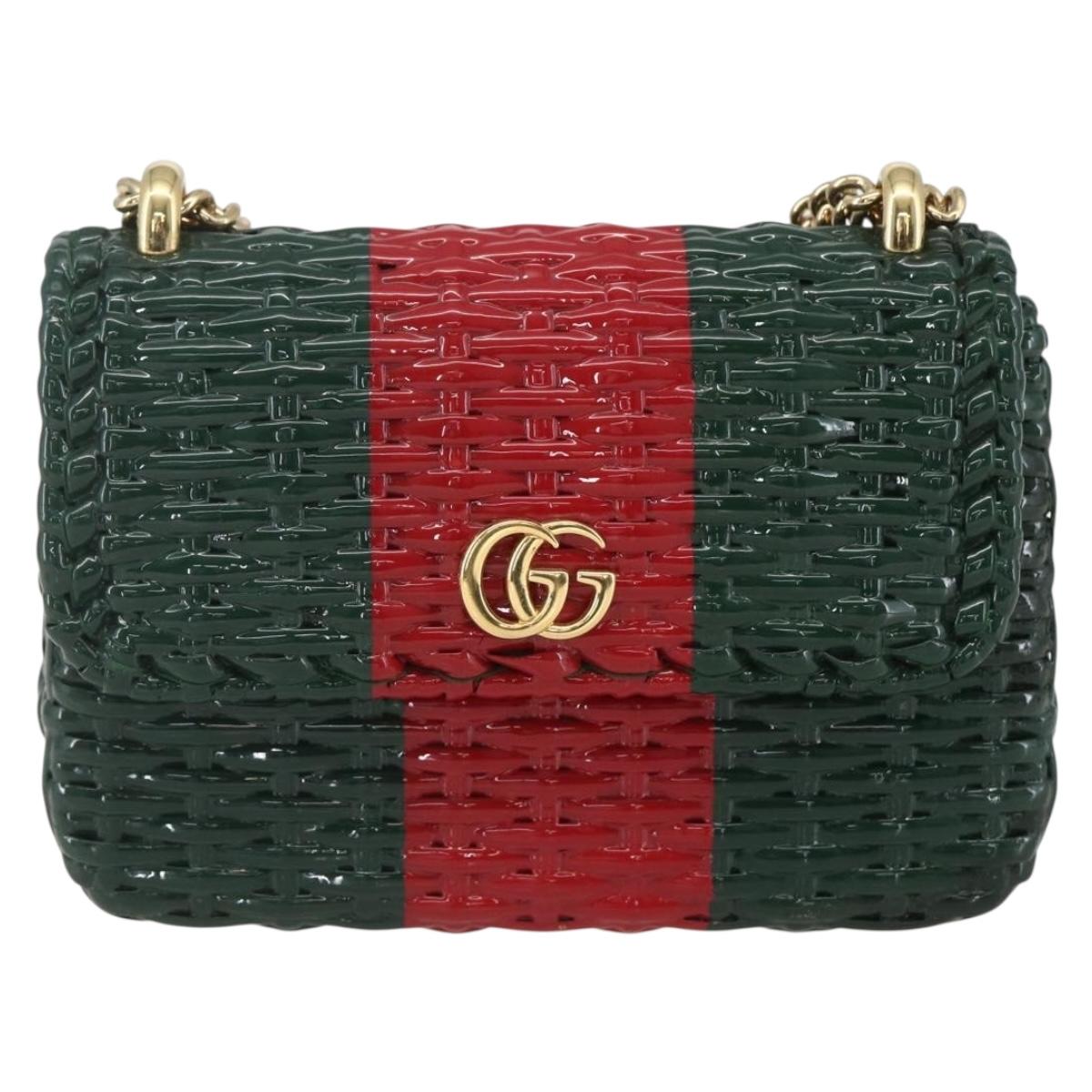 GUCCI Wicker Chain Web Sherry Line Bag Wood Red Green 524829 Auth 157665V