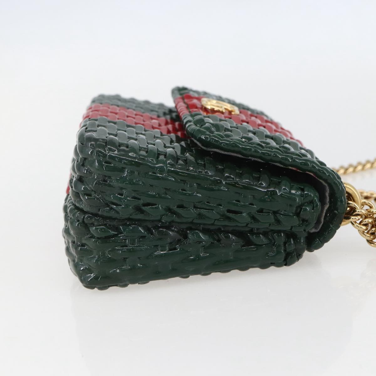 GUCCI Wicker Chain Web Sherry Line Bag Wood Red Green 524829 Auth 157665V