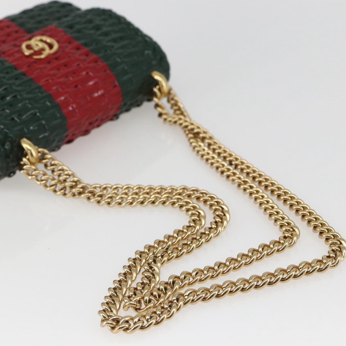 GUCCI Wicker Chain Web Sherry Line Bag Wood Red Green 524829 Auth 157665V