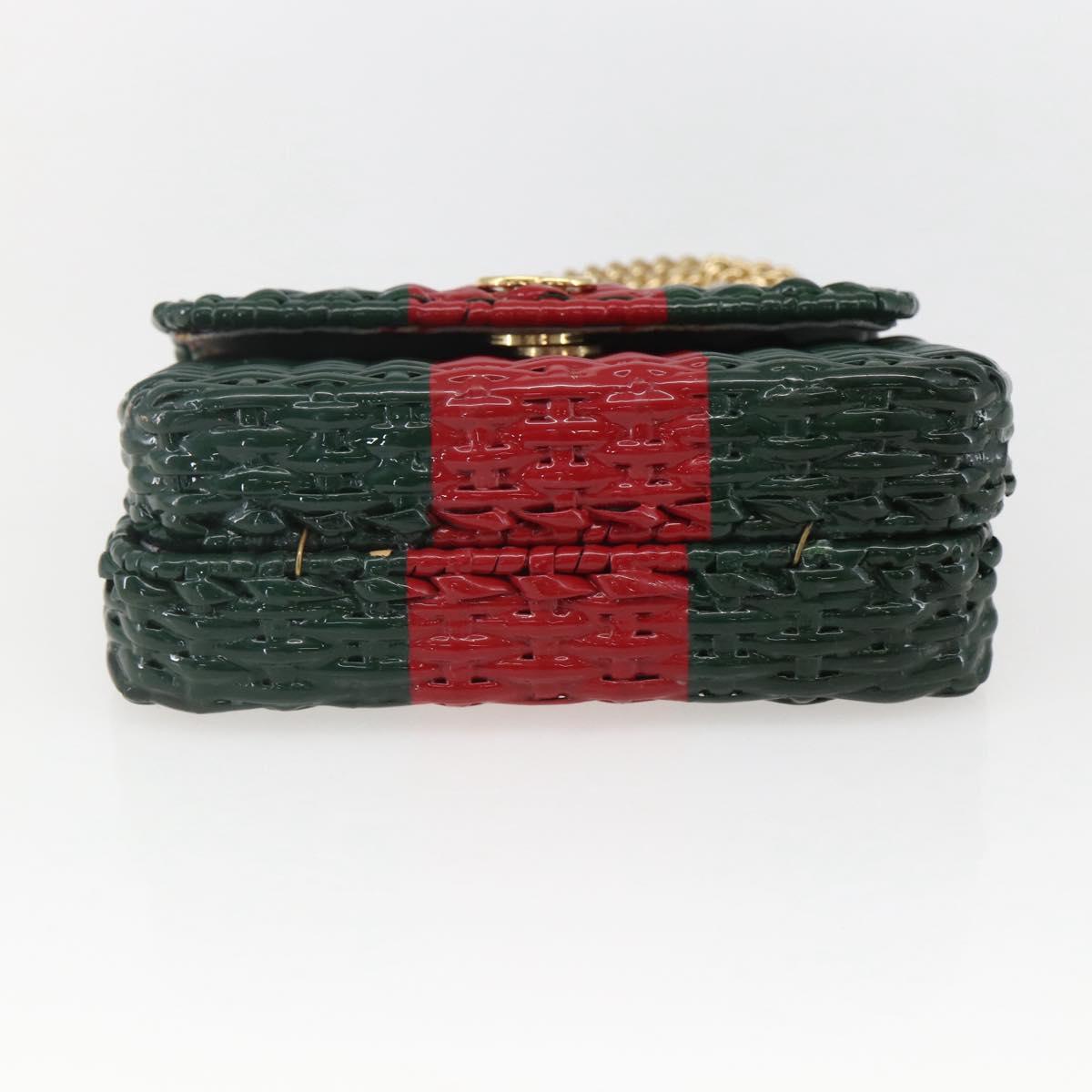 GUCCI Wicker Chain Web Sherry Line Bag Wood Red Green 524829 Auth 157665V